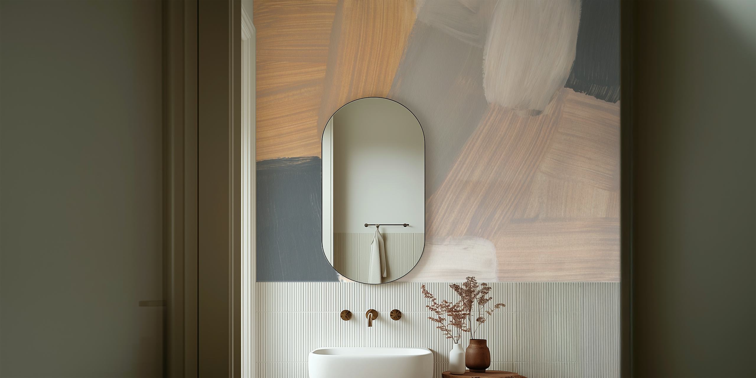 Abstract brushstroke wallpaper in a room