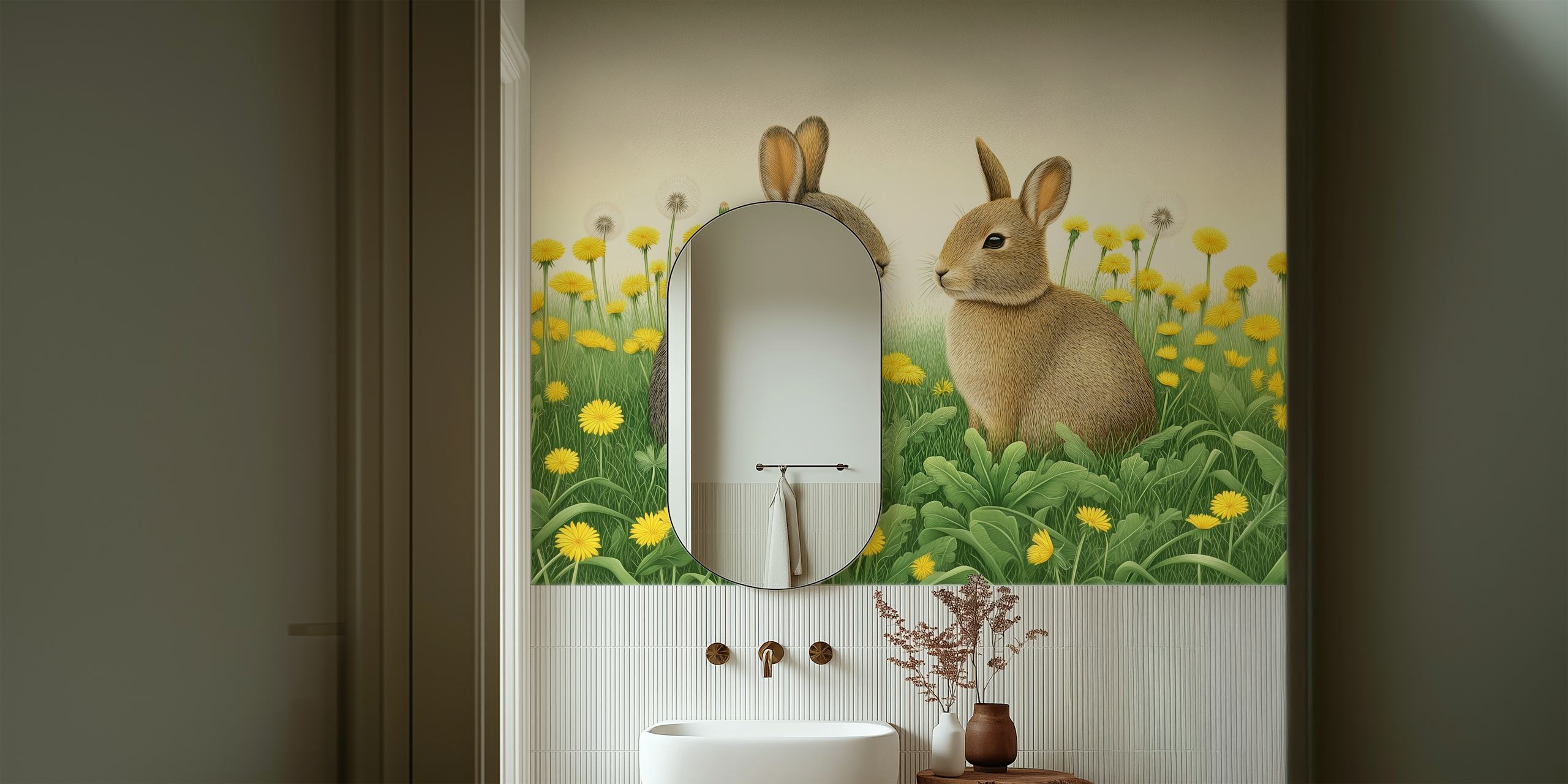 Dandelion Meadow Bunnies tapet i et rum