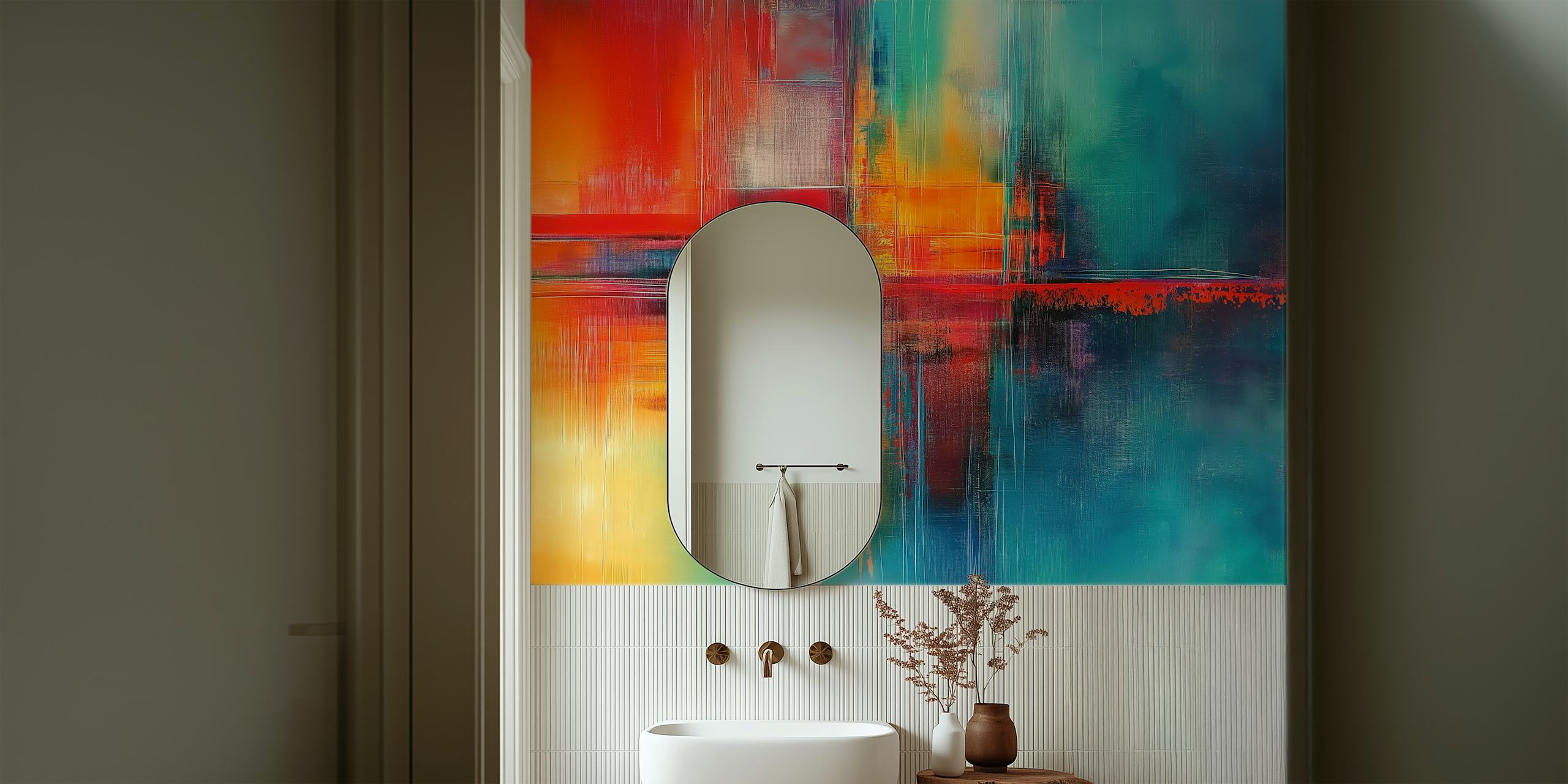 Colorful Horizon Burst wallpaper in een moderne kamer