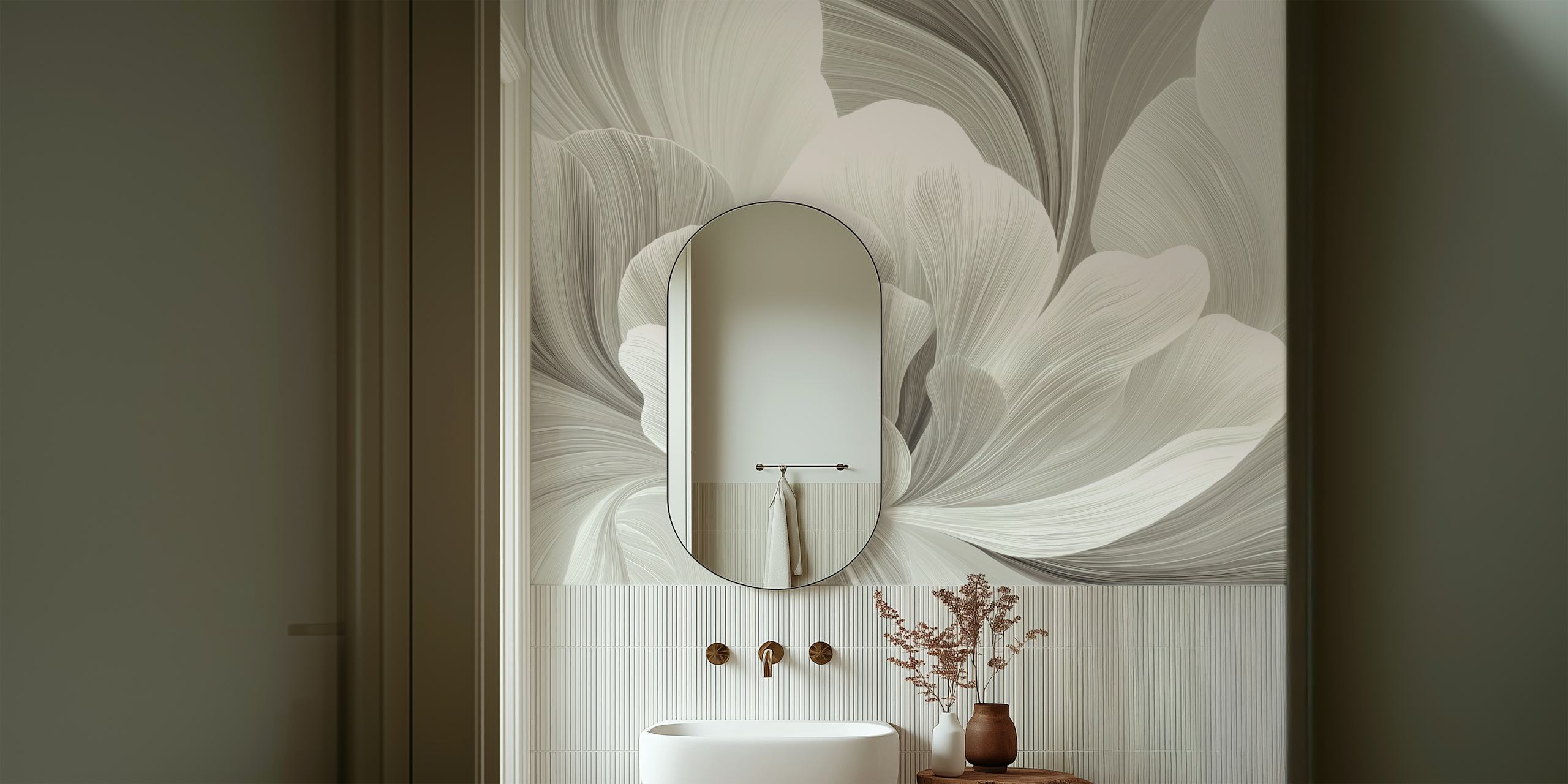 Flora Waves Gray behang in een kamer
