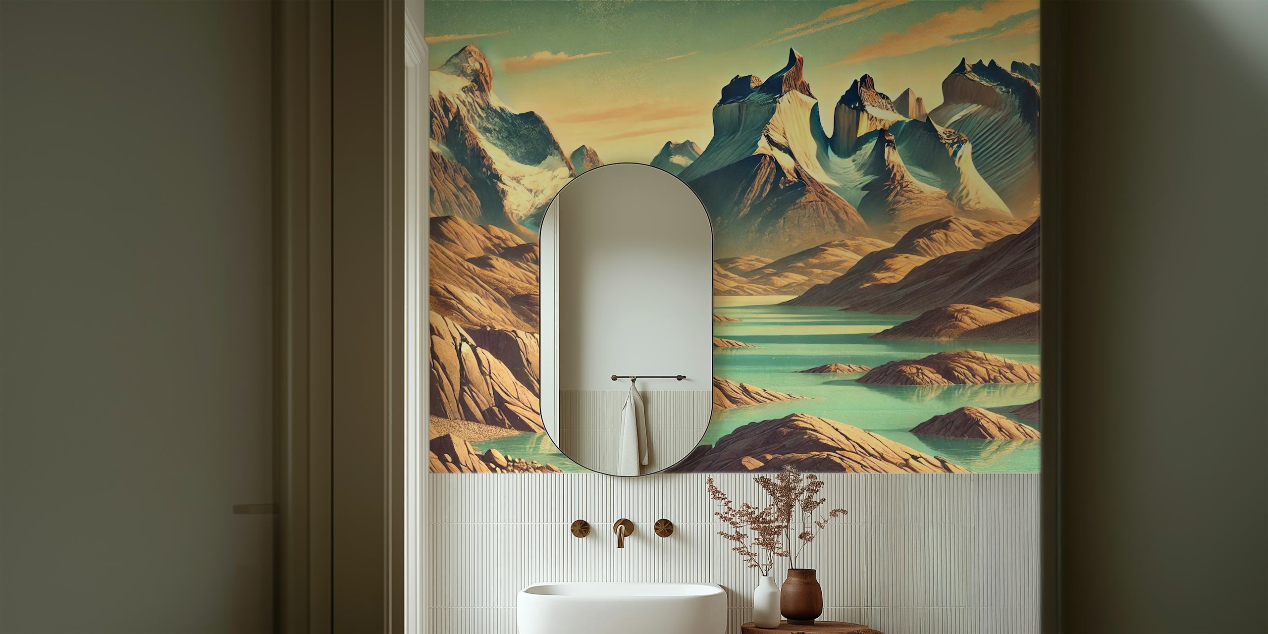 Vintage Chile Torres del Paine wallpaper in a room