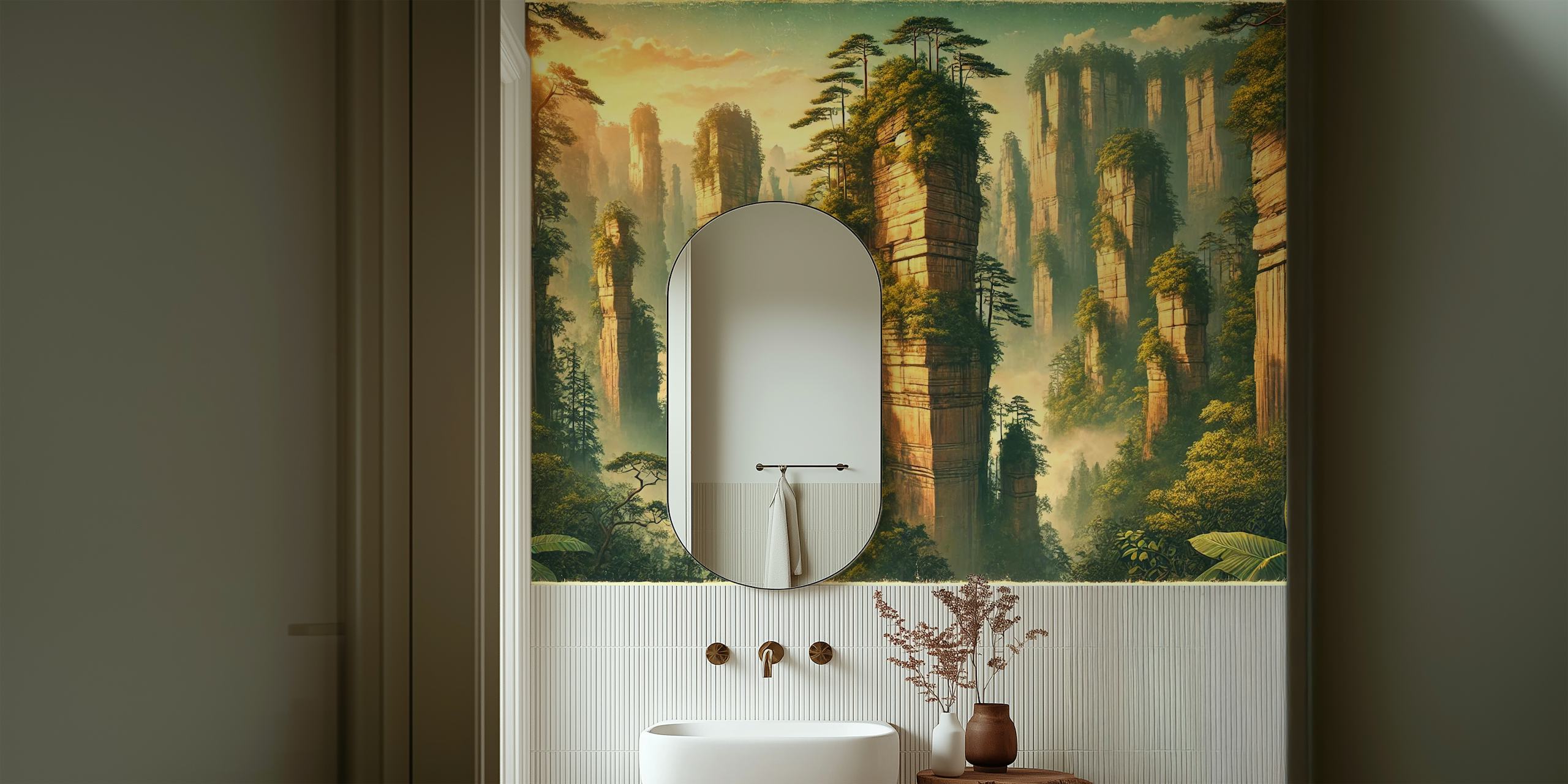 Vintage Zhangjiajie Poster wallpaper in een kamer