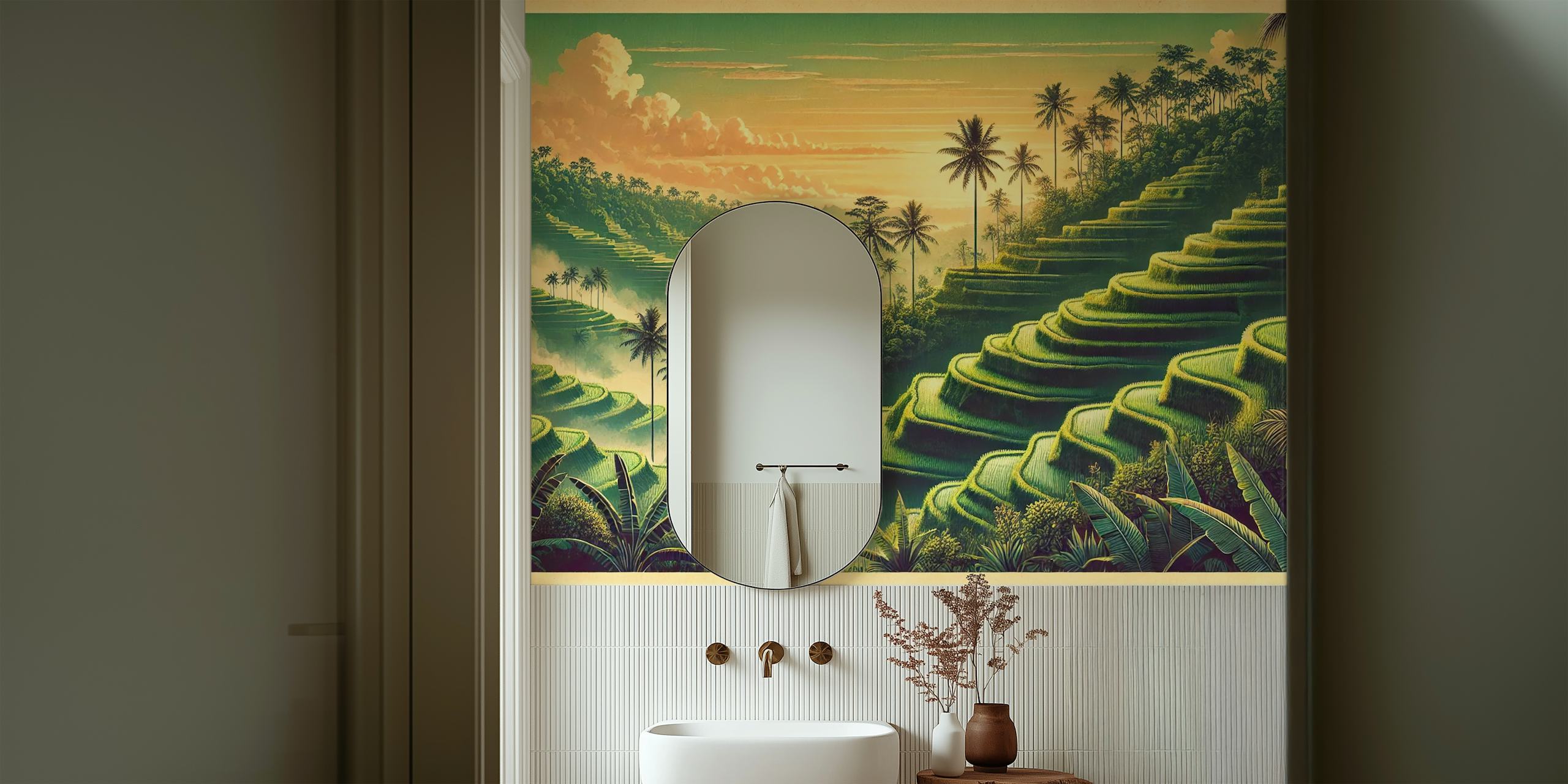 Vintage Bali Rice Terraces behang in een kamer