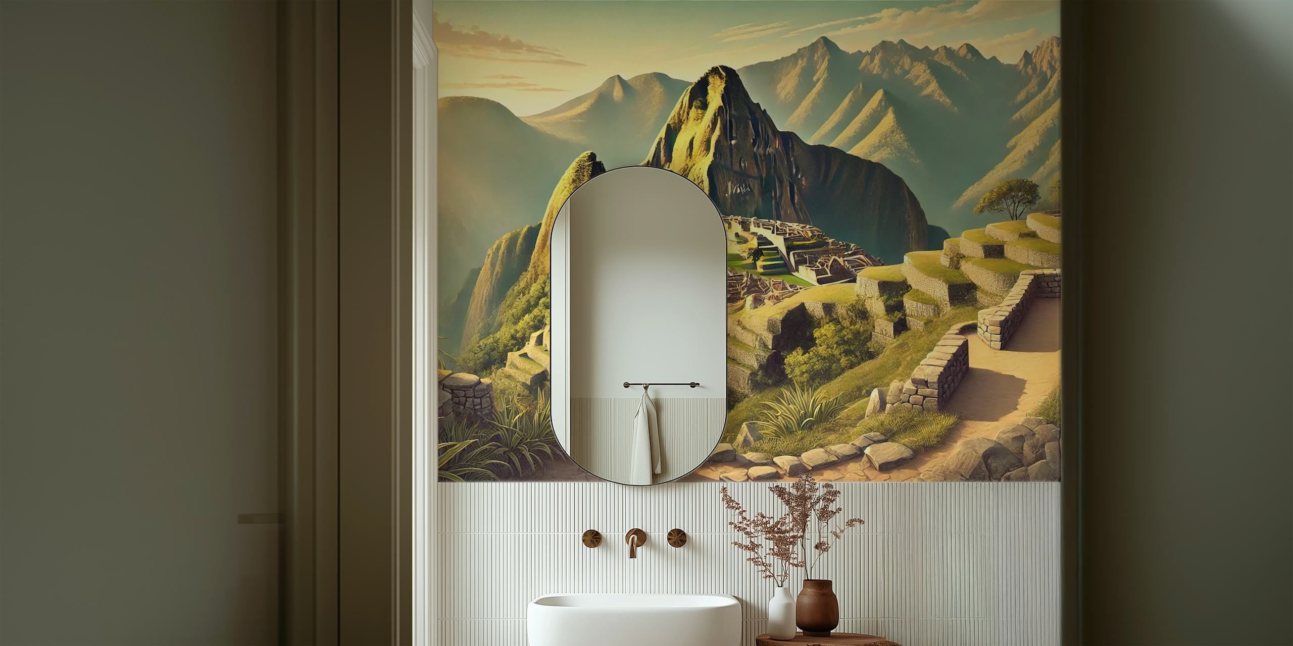 Machu Picchu landscape wallpaper featuring mountains and ruins