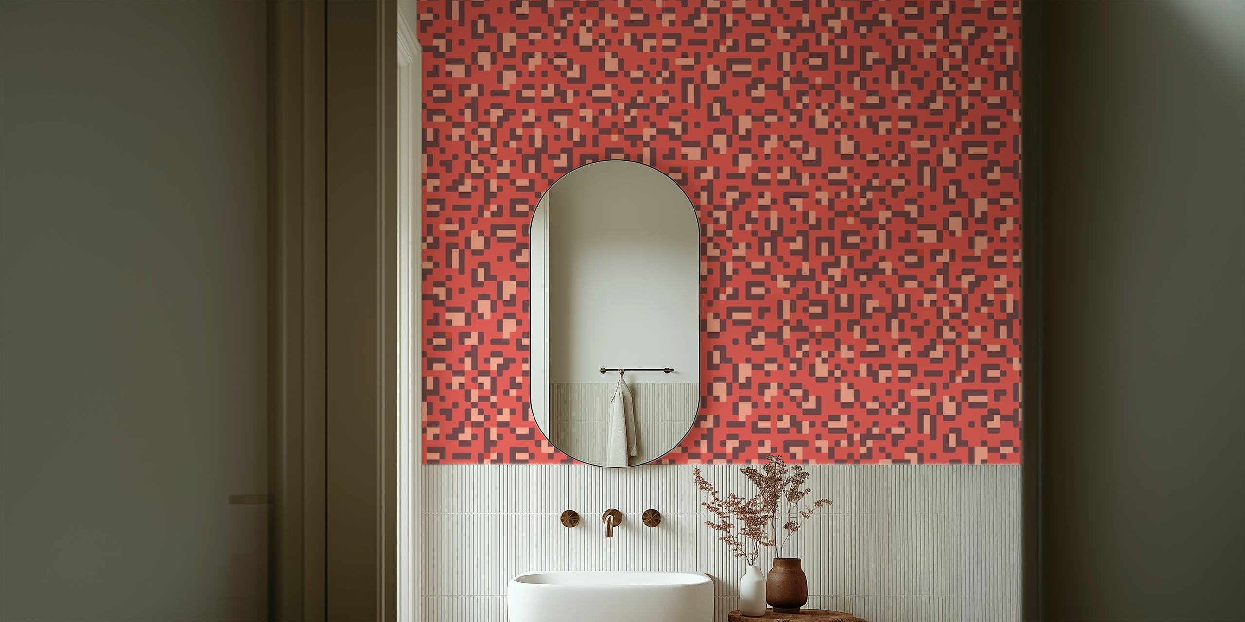Geometric pixel pattern in shades of brown wallpaper