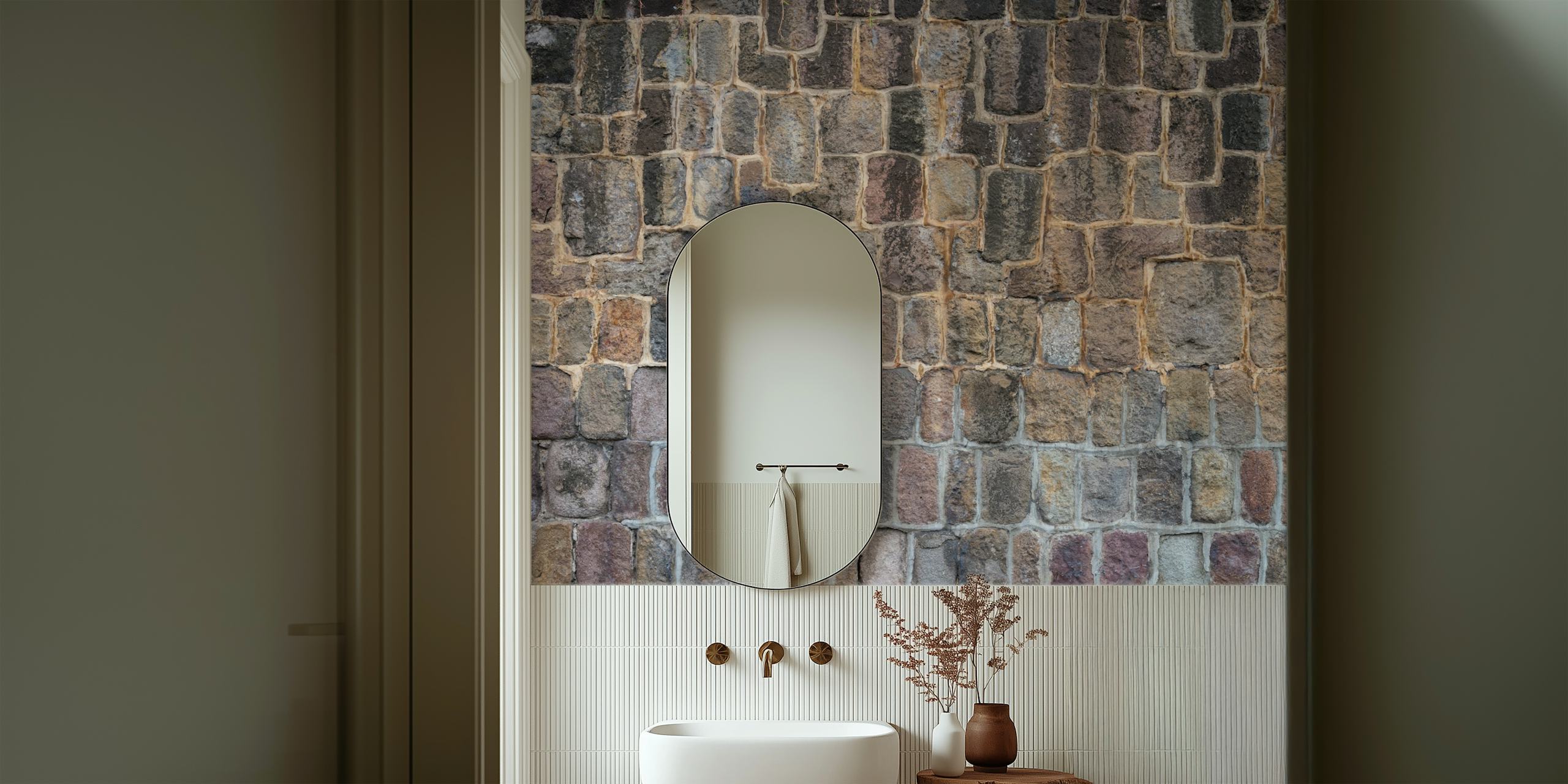 Vintage brick pattern in earthy tones wallpaper