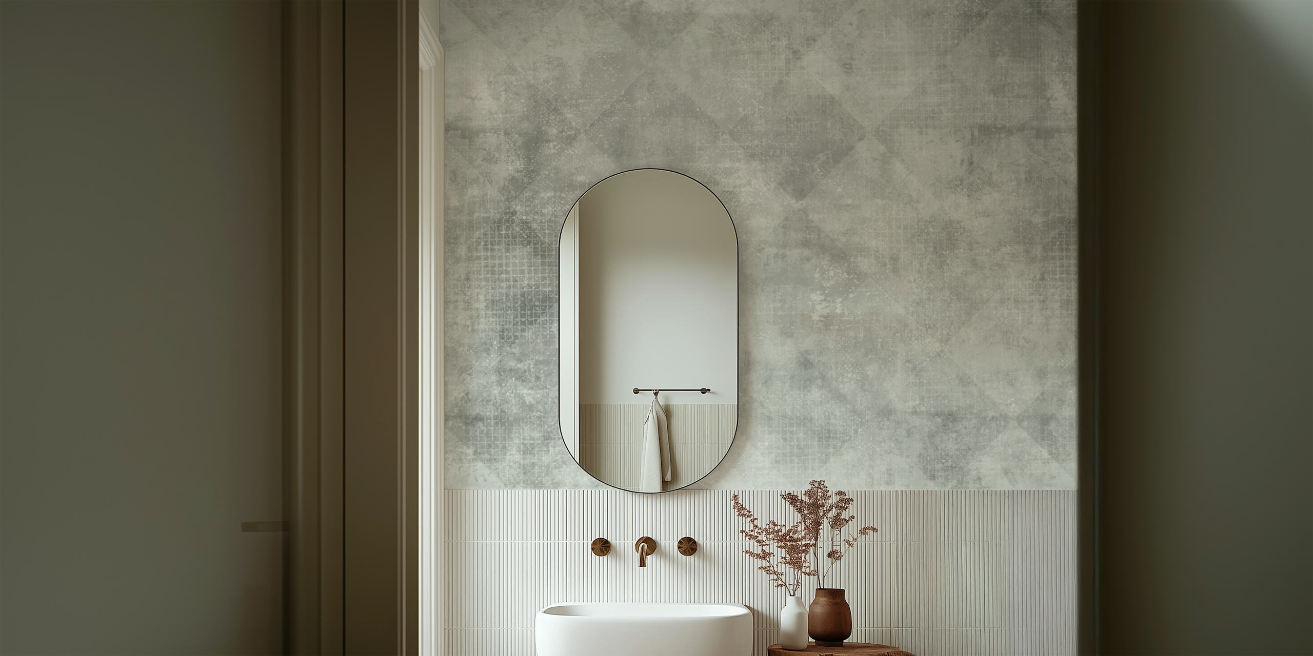 Aged Concrete rhombus behang in een ruimte