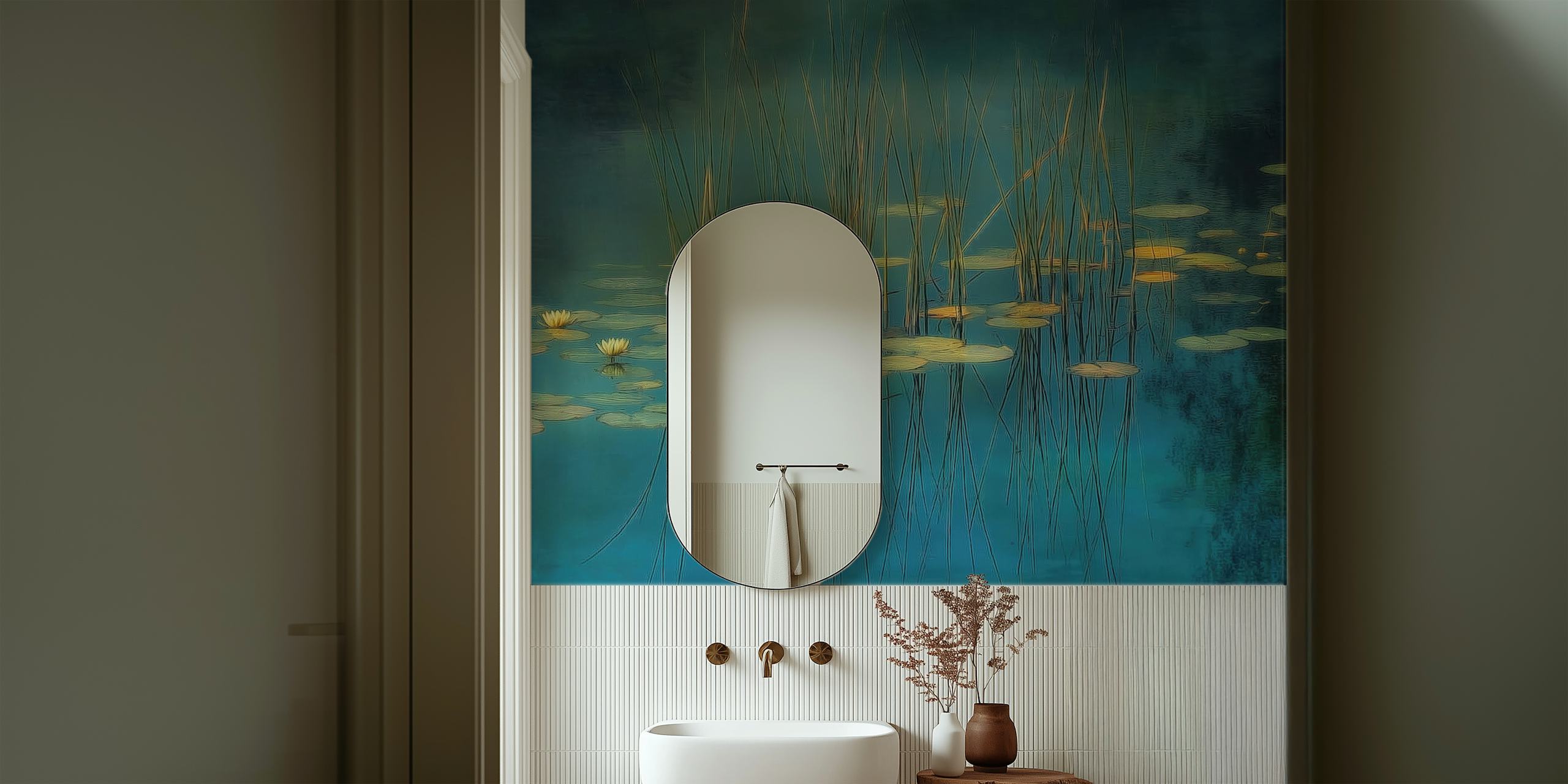 Water Lilies at Dusk wallpaper in a room