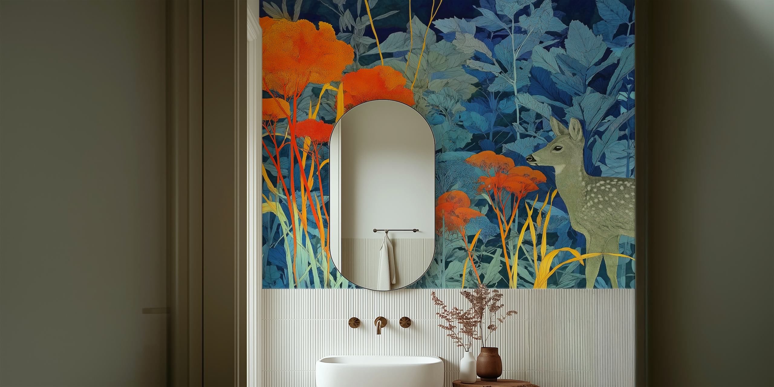 Mystical Forest with Deer wallpaper in a room