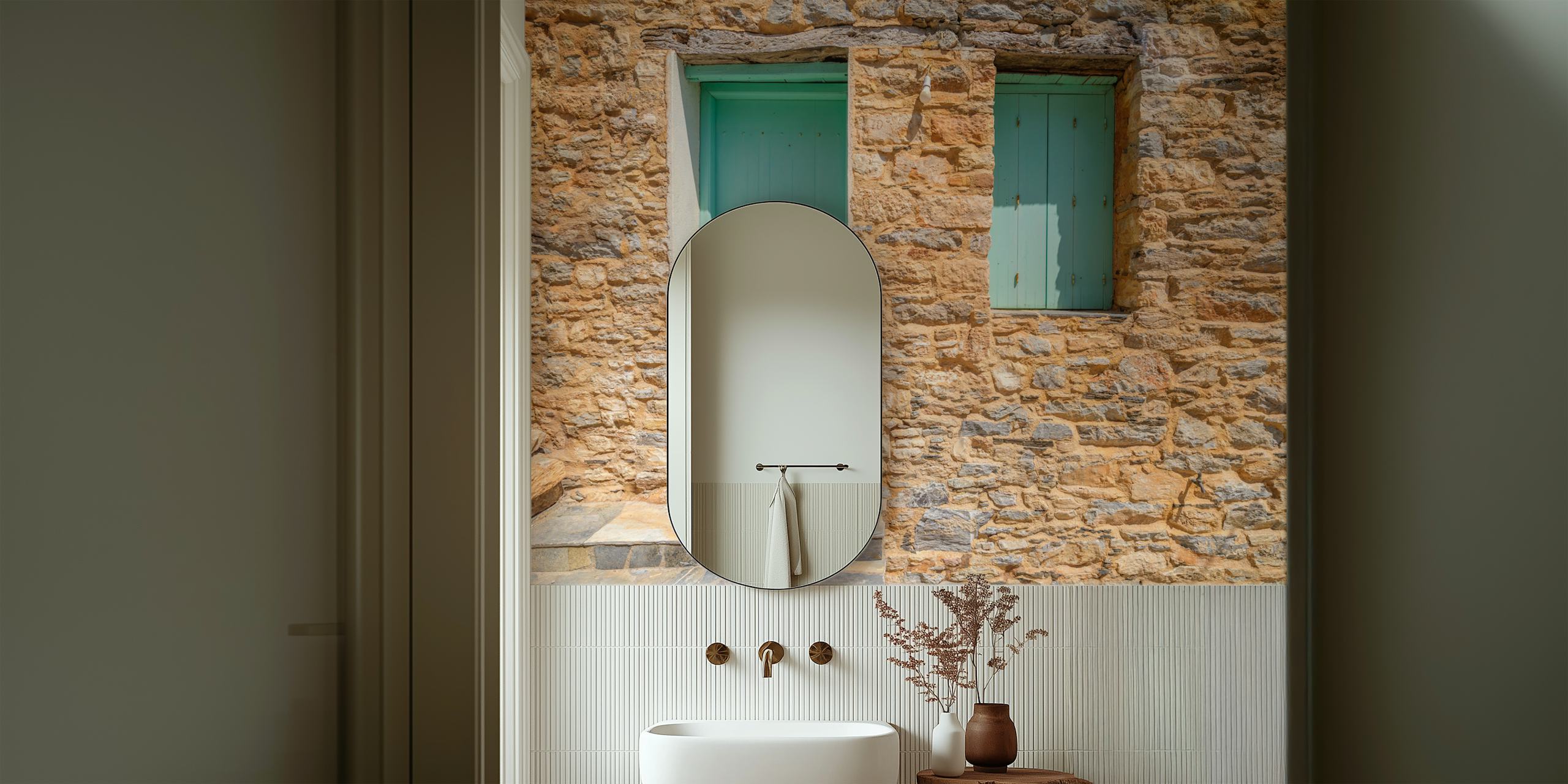 Mediterranean stone facade wallpaper in a room