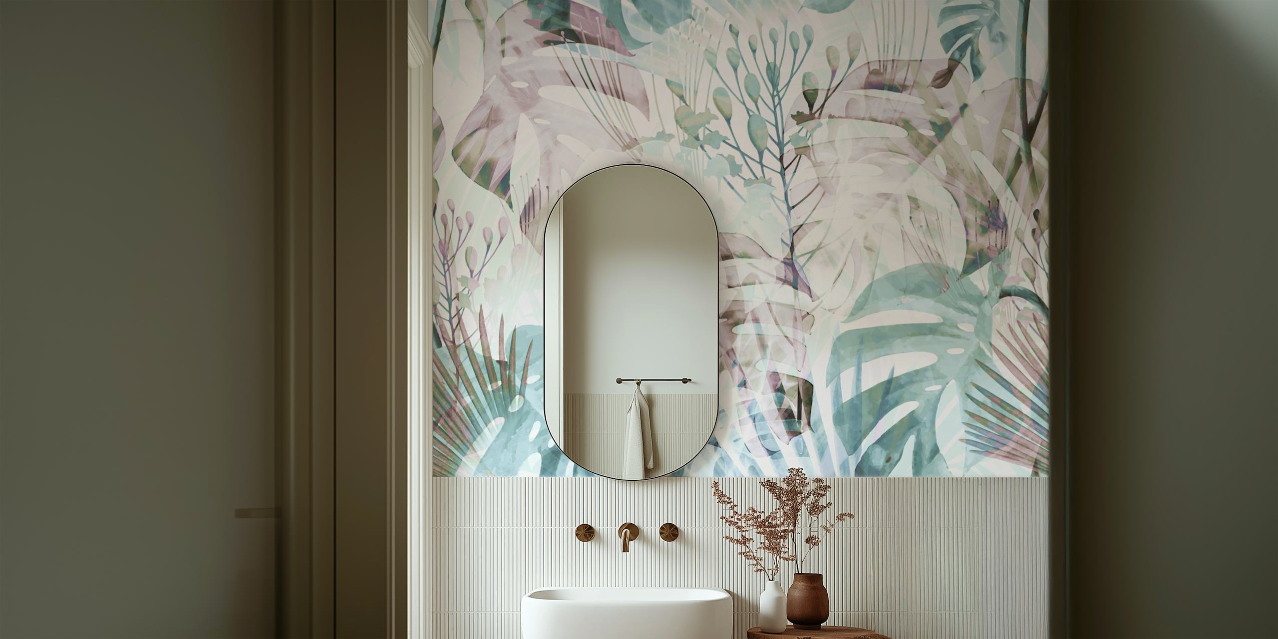 Papier peint Monstera WhiteBG affiché dans une pièce