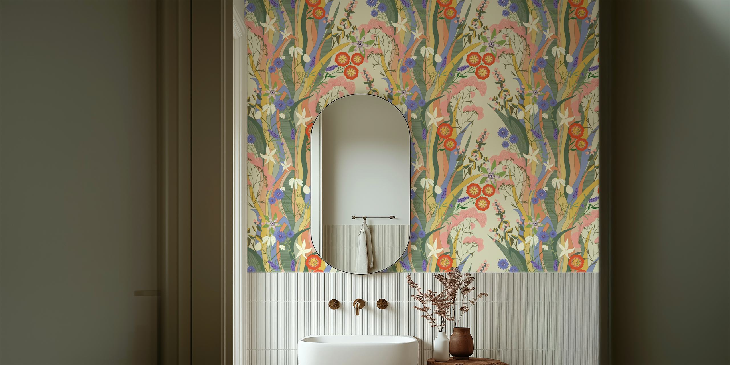 Design de papel de parede floral em um ambiente