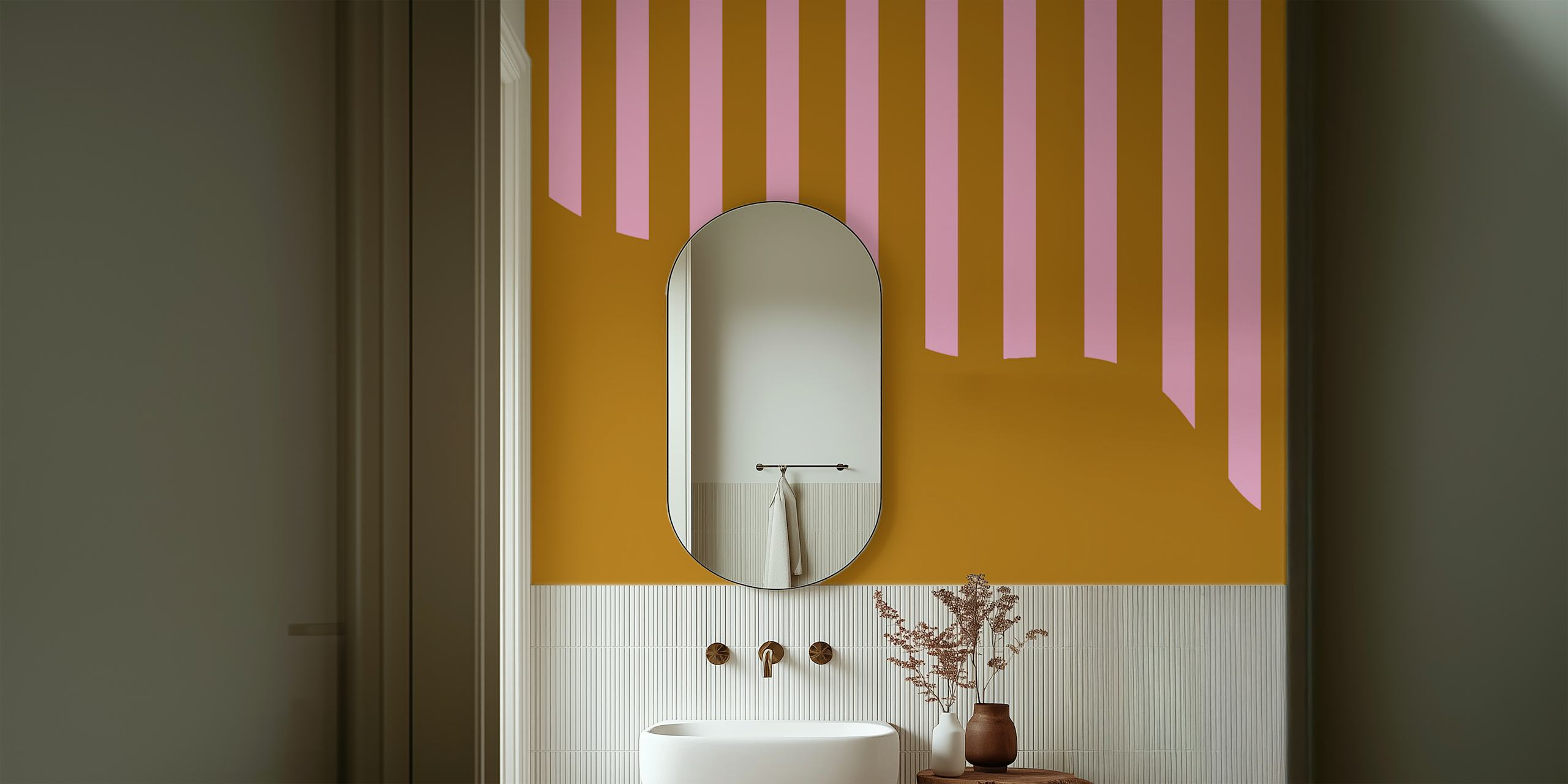Papel de parede Brown and Pink Stripes em um quarto