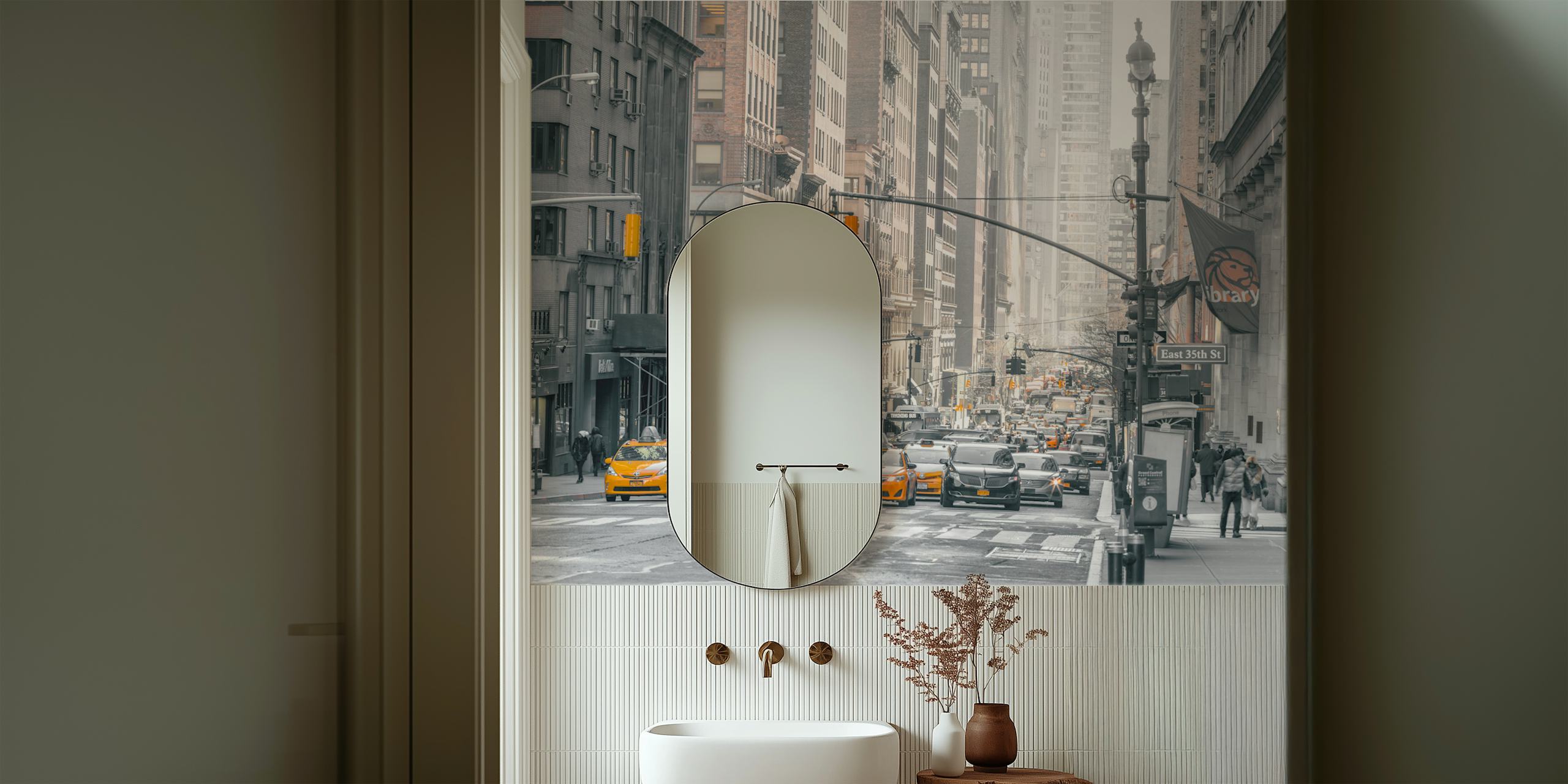 NYC Taxis behang in een moderne kamer