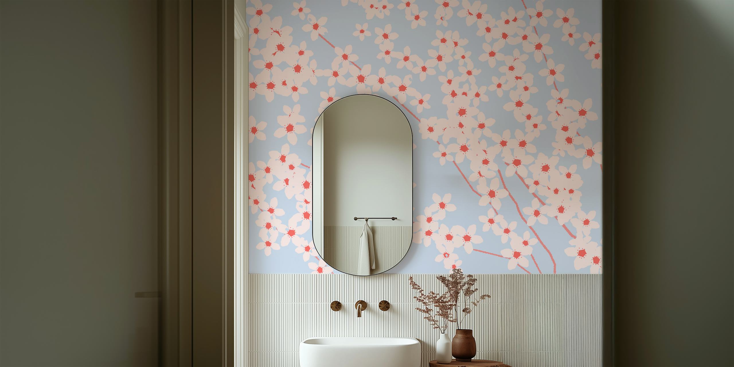 Design de papel de parede Cherry tree em um cômodo