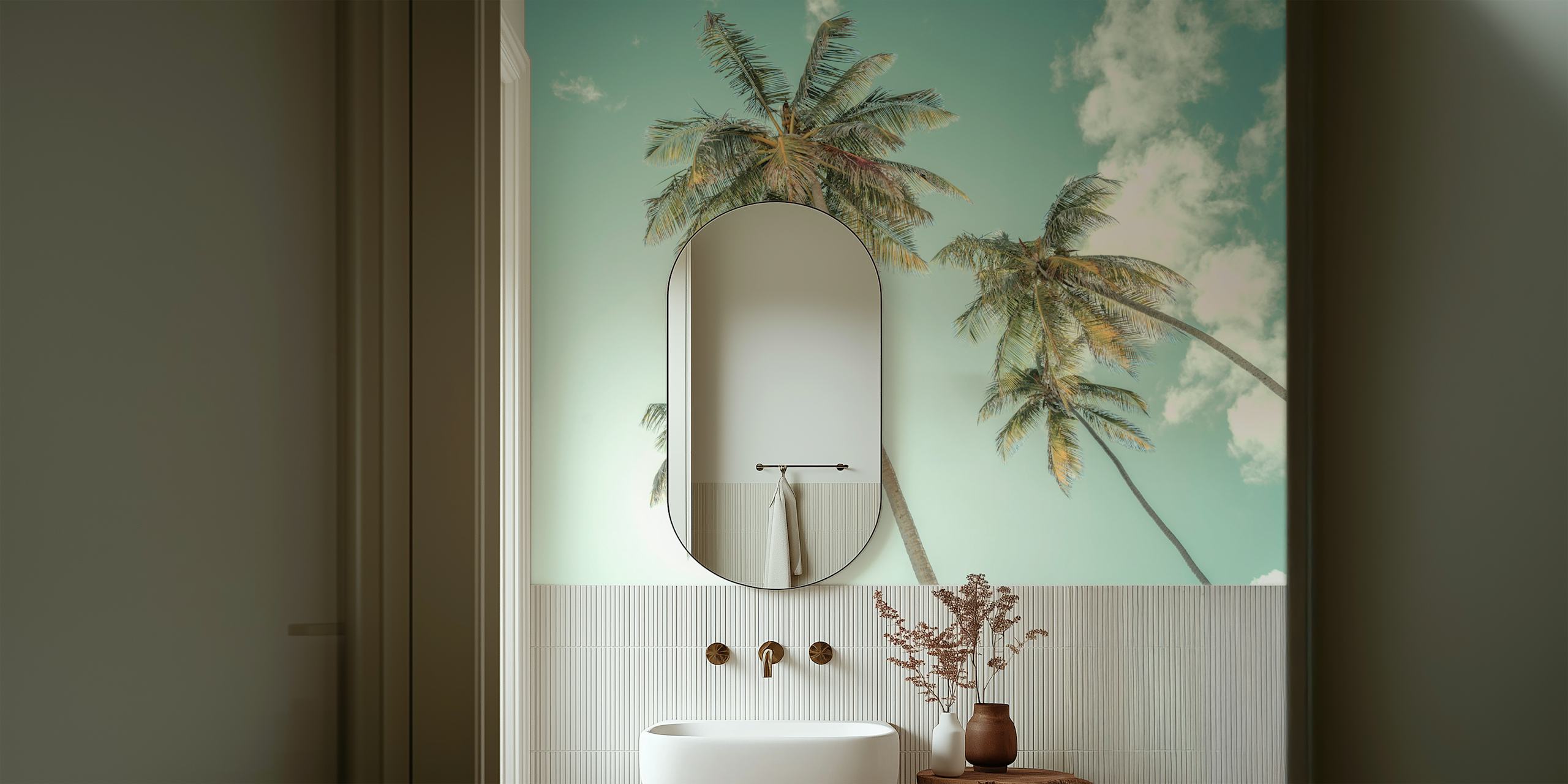 Sunny Sky Palms behang in een kamer