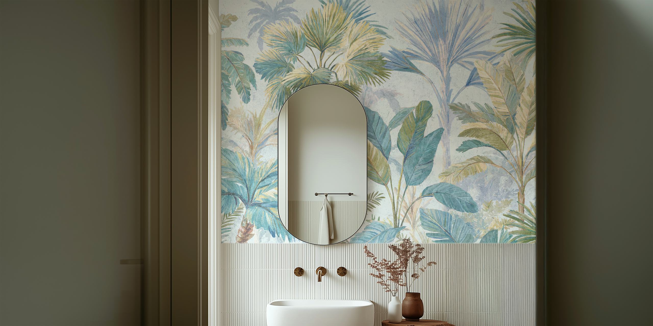 Soft palm wallpaper in a bright room