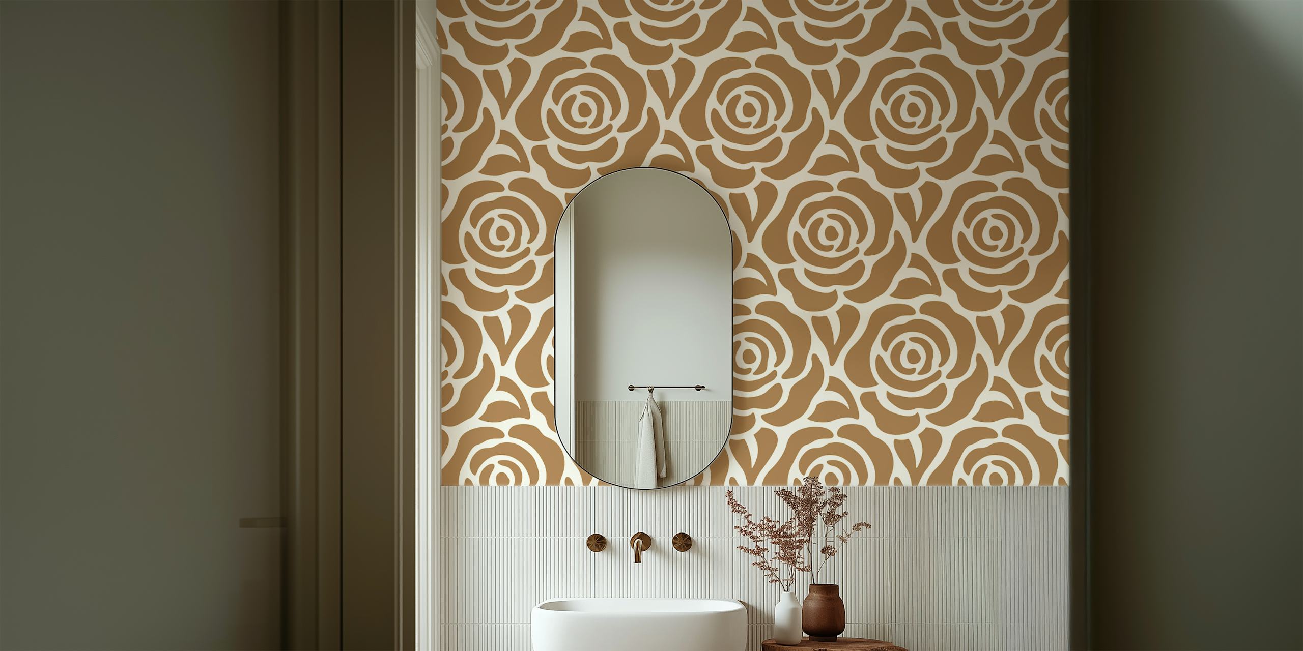 Blooming roses pattern light brown tapeta