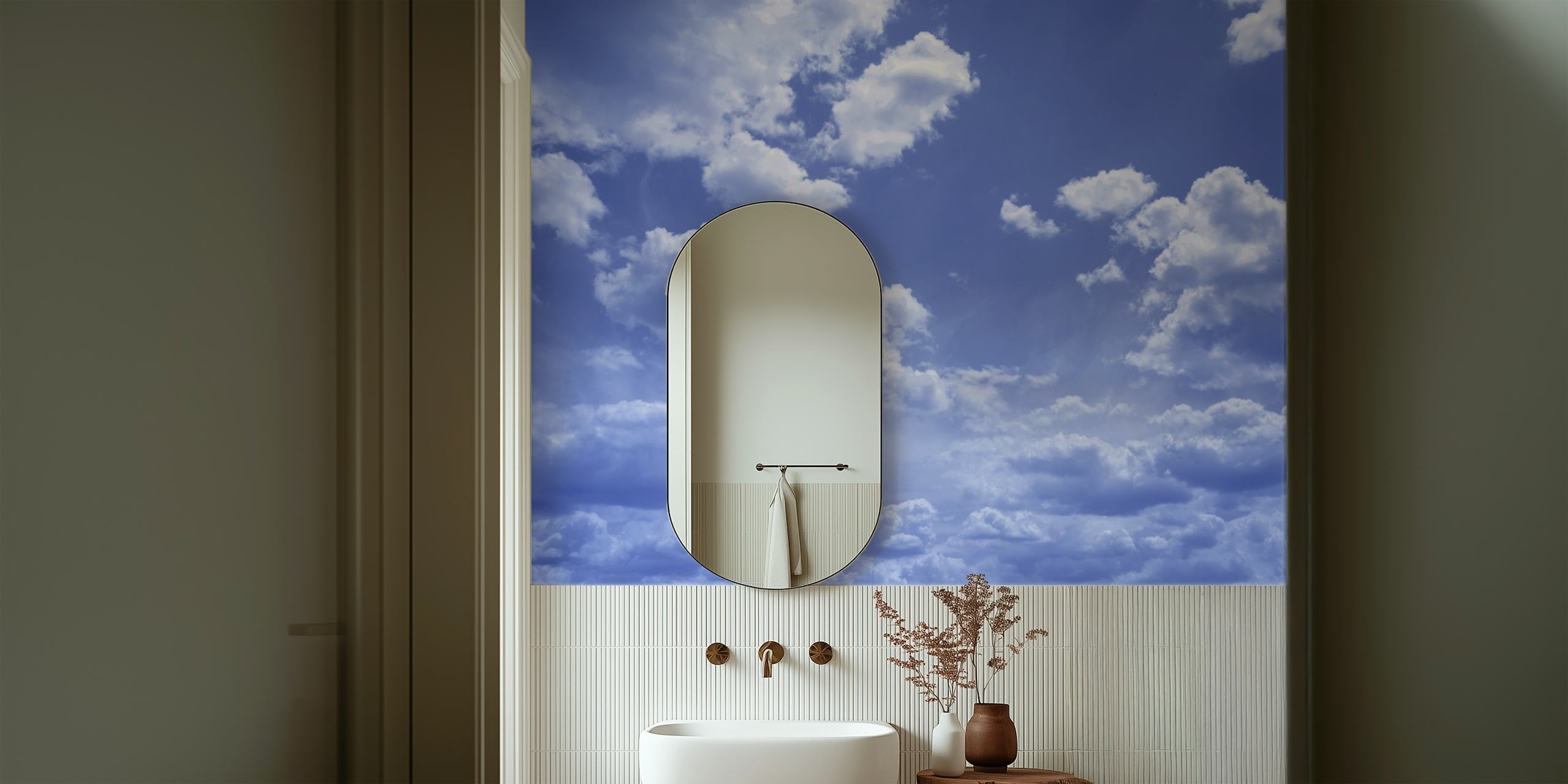 Soft blue clouds on a serene background wallpaper