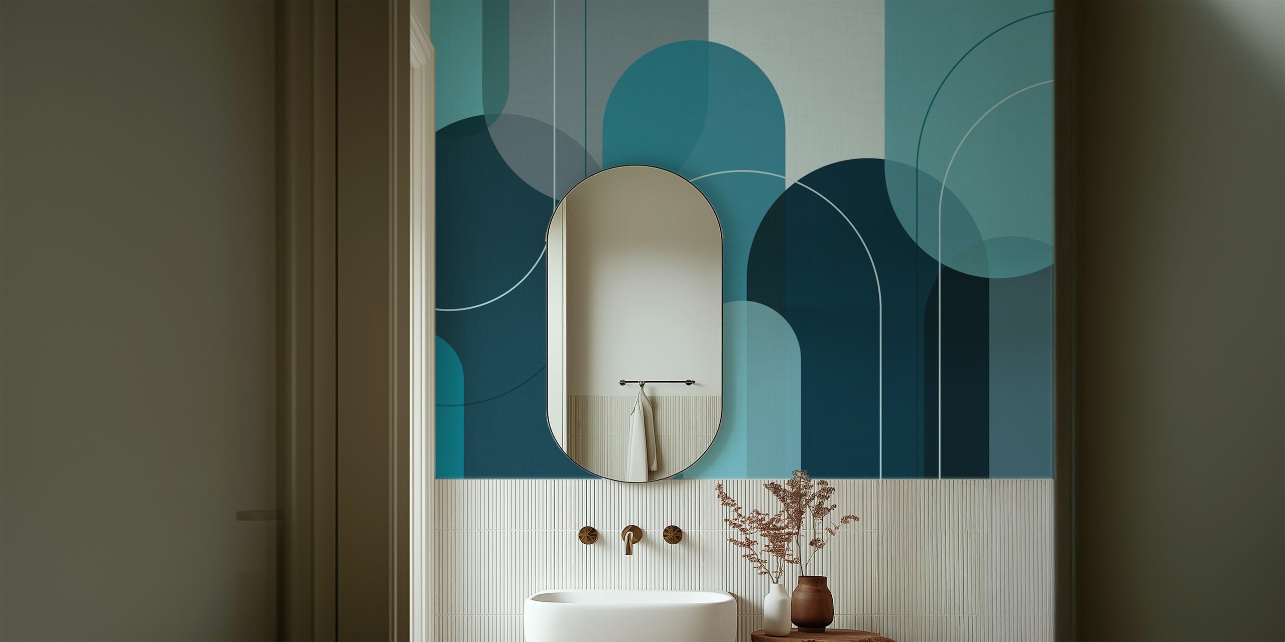 Geometric turquoise and teal arches wallpaper