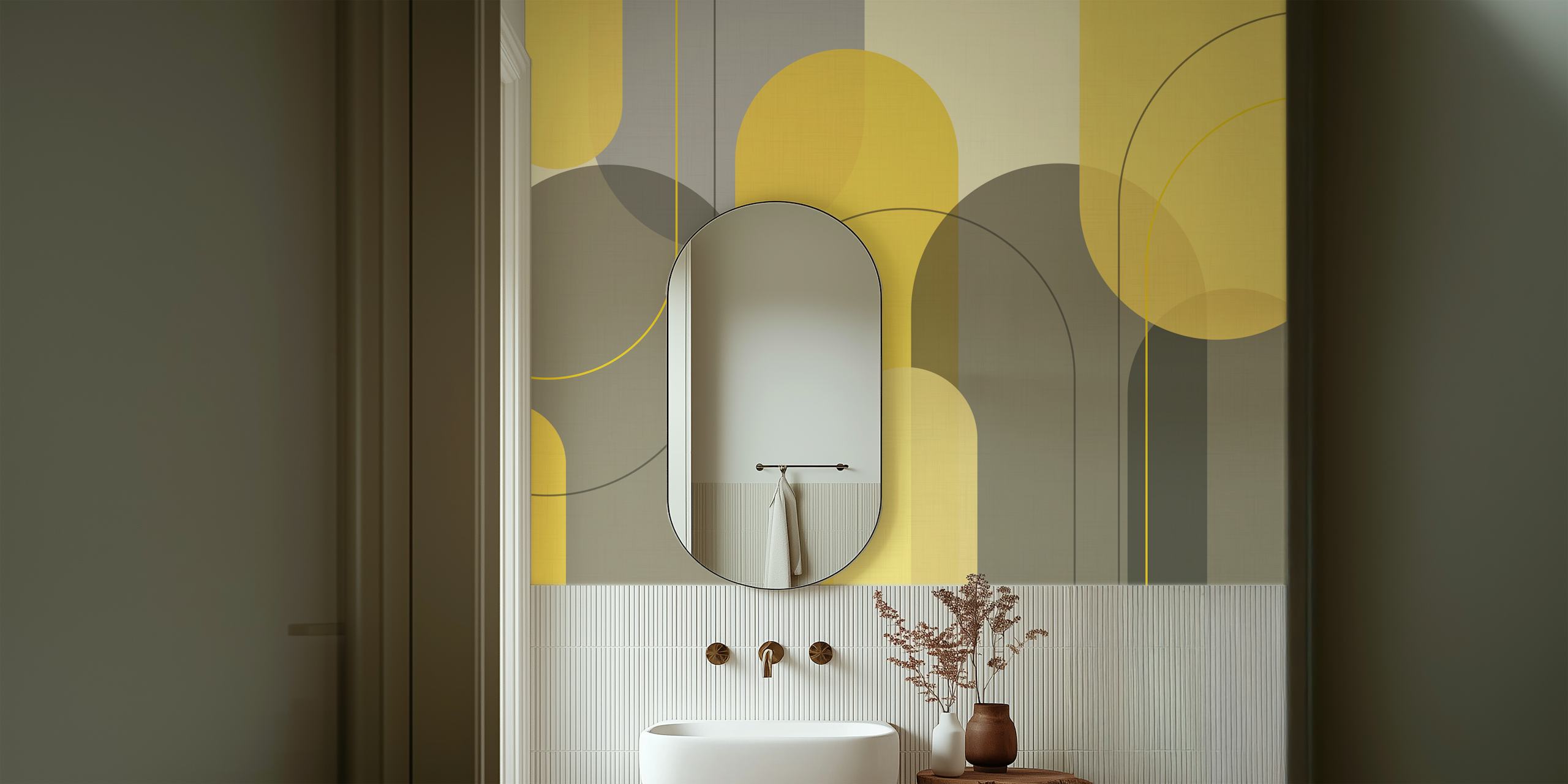 Elegant Arches Yellow Taupe behang in een kamer