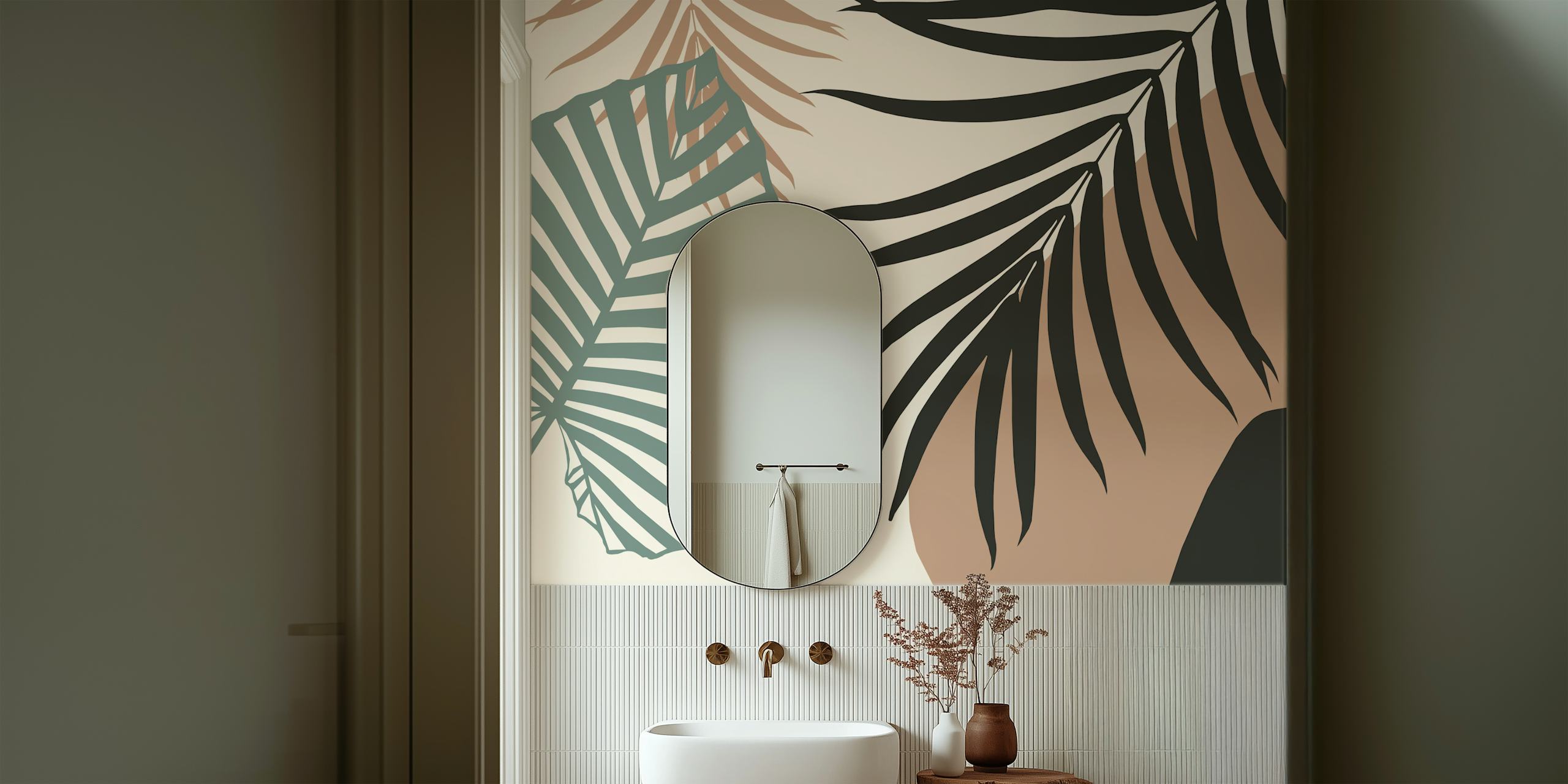 Minimal Tropical Palm Leaf wallpaper in a room