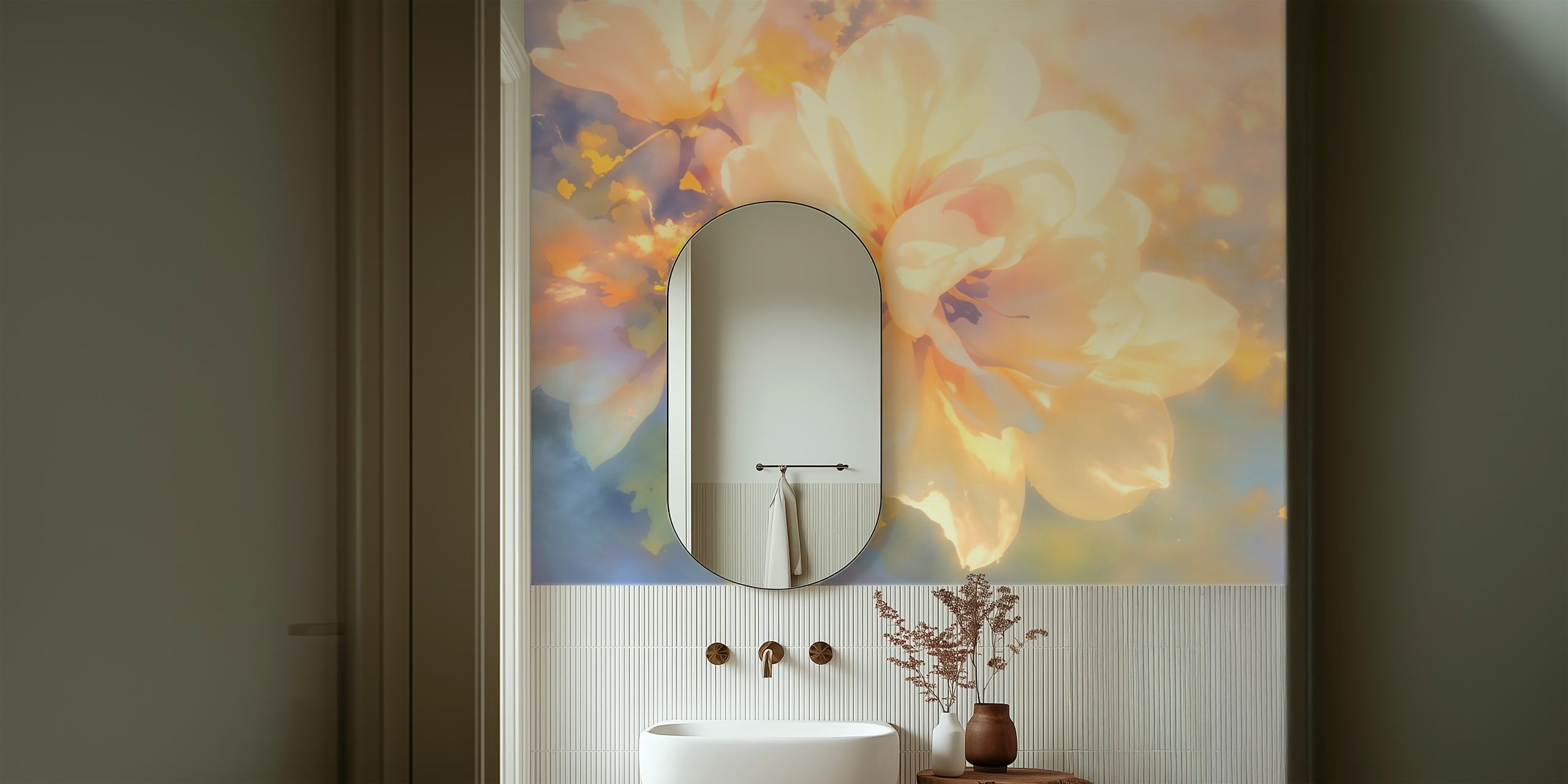Dizajn tapeta Sunlit Floral Harmony u prostoriji