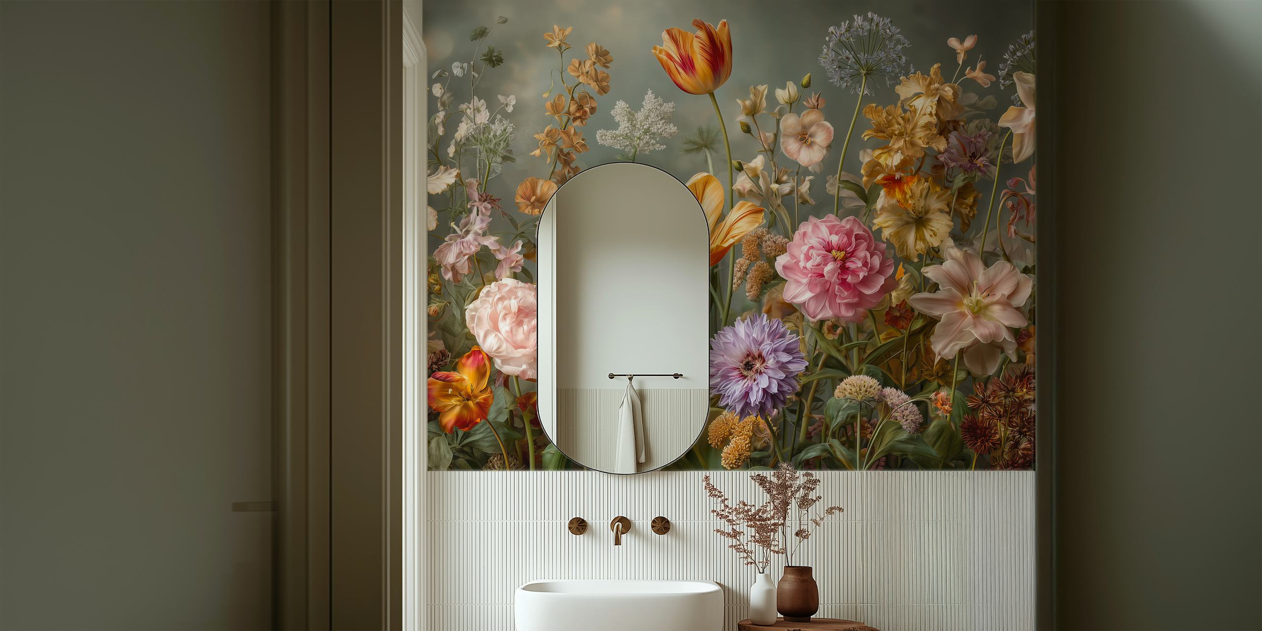 End of Season floral wallpaper in a room