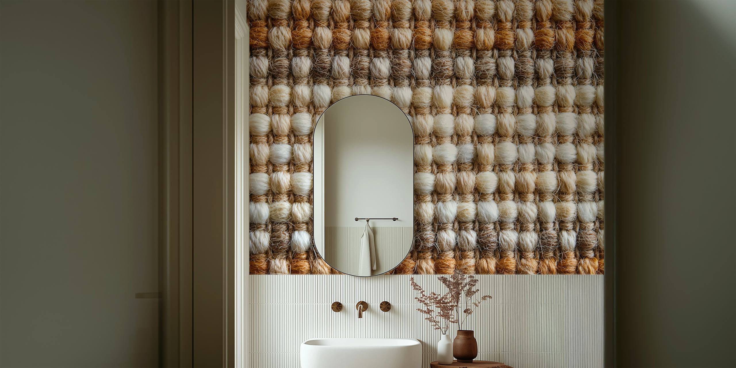 Textured striped pattern in beige, white, and cream wallpaper