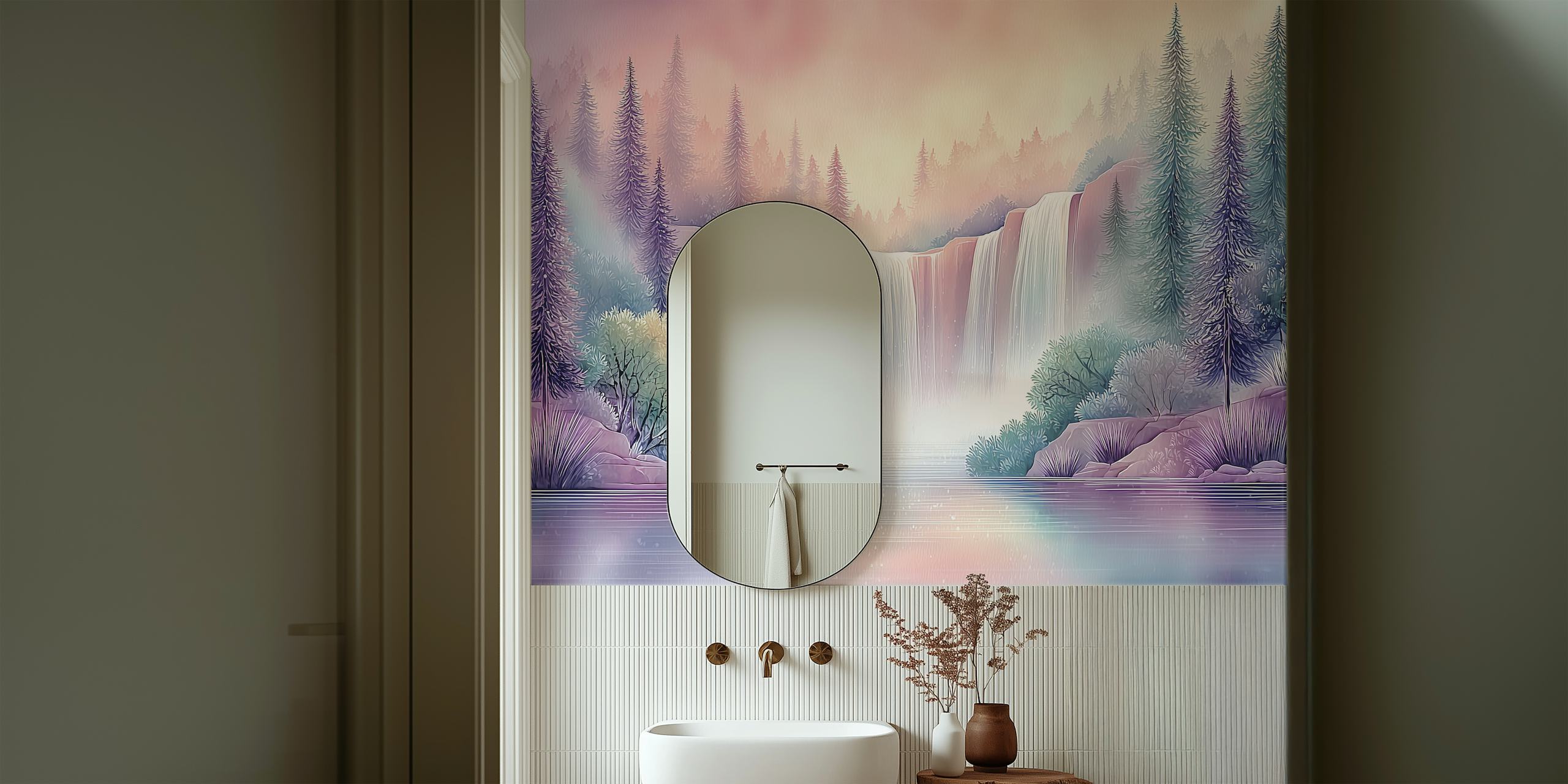 Mystical waterfall wallpaper in a room