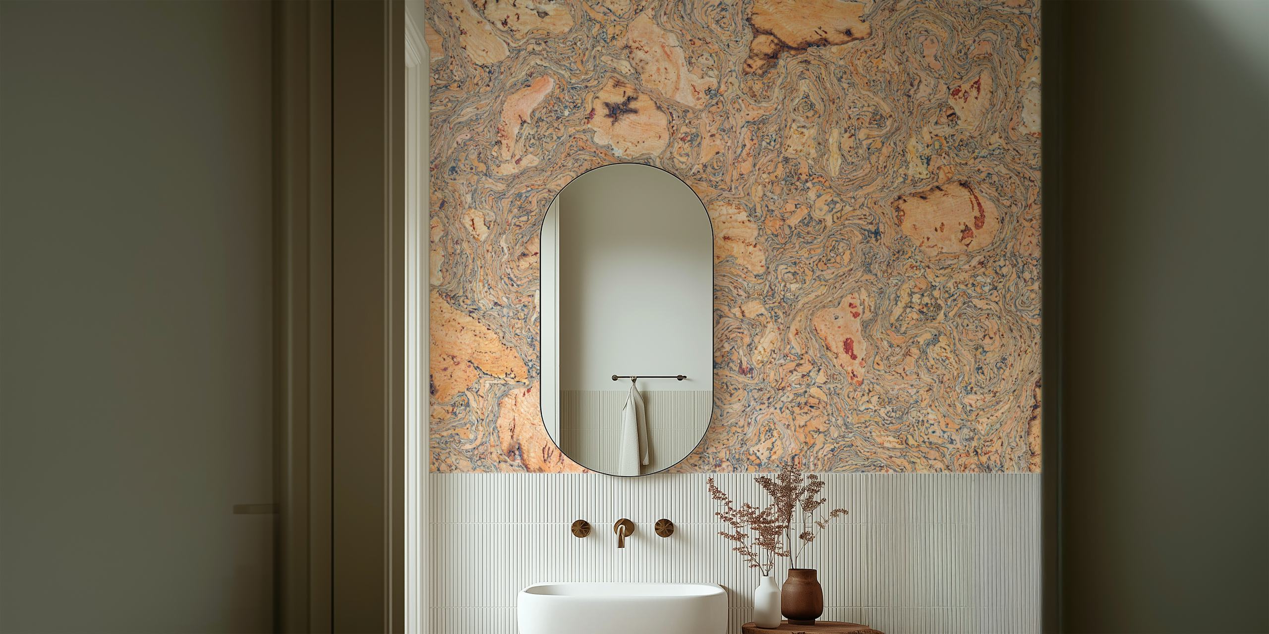 Swirled Natural Cork Texture tapetti huoneessa