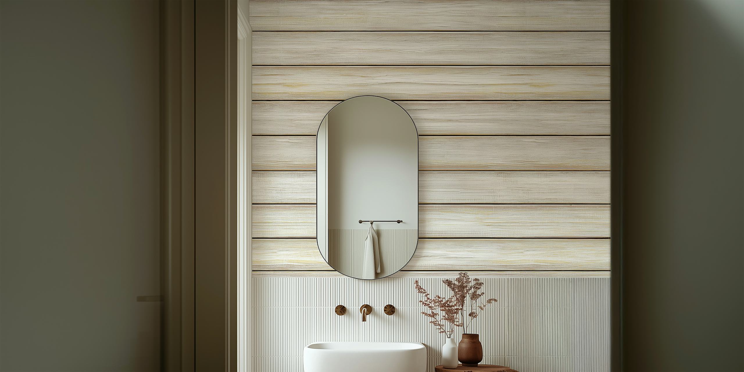 White wooden planks with rustic texture wallpaper