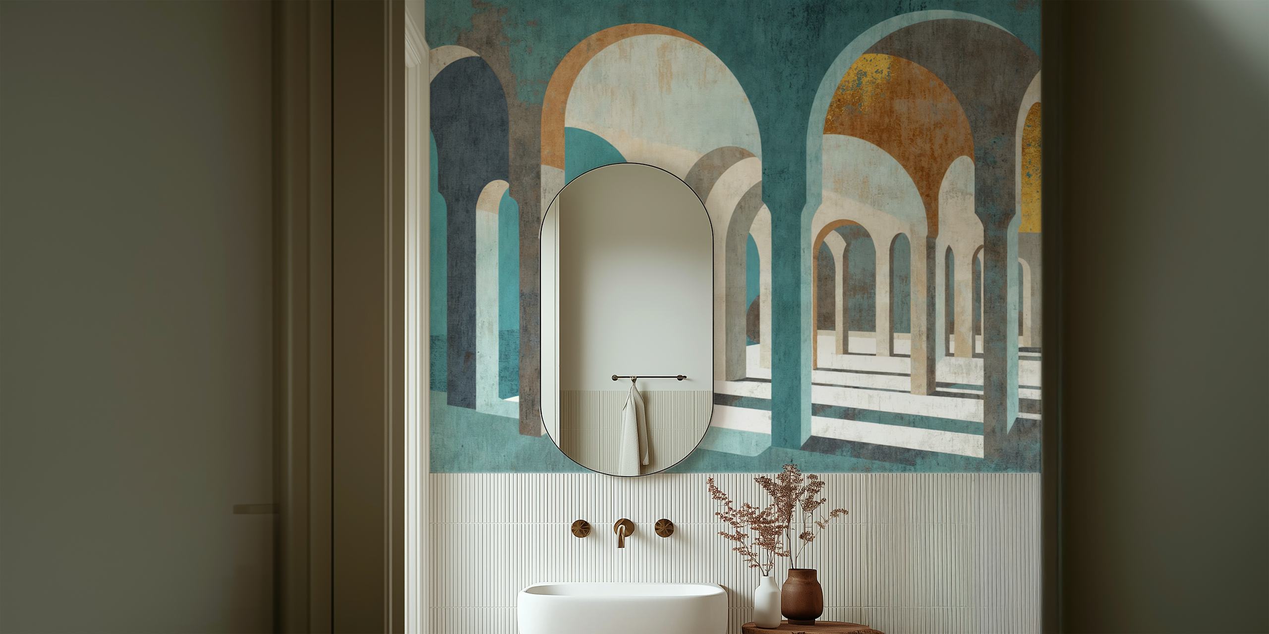 Nocturnal Moroccan Arches Tapete in einem Raum