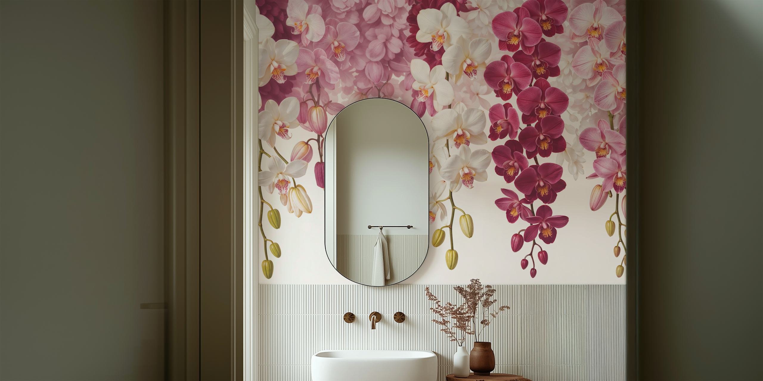 Pastel Orchid Cascade wallpaper in a room