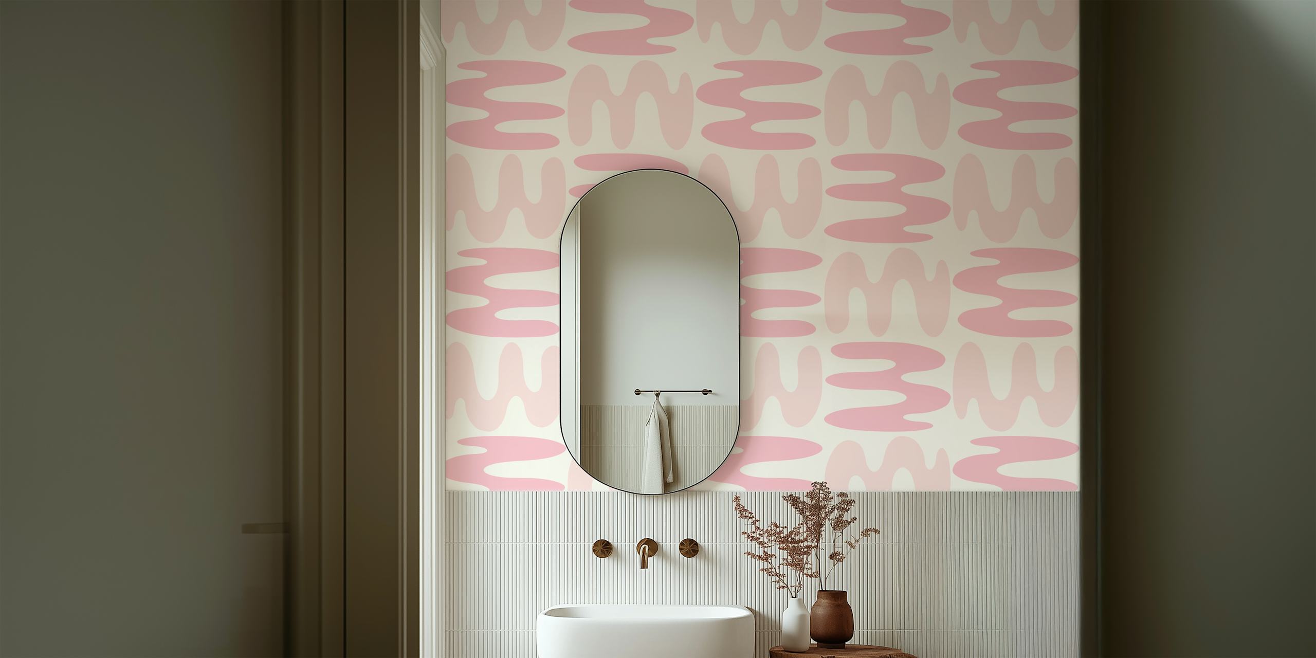 Soft Coral Waves I wallpaper design in a room