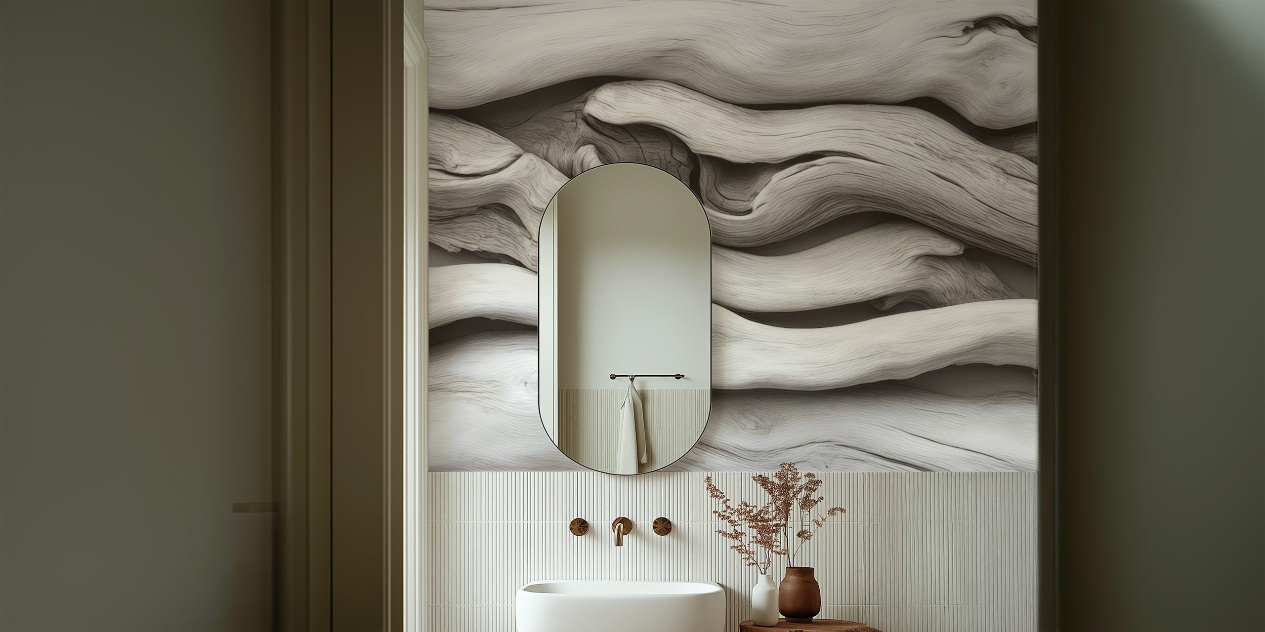 Whitewashed wood texture wallpaper in a room