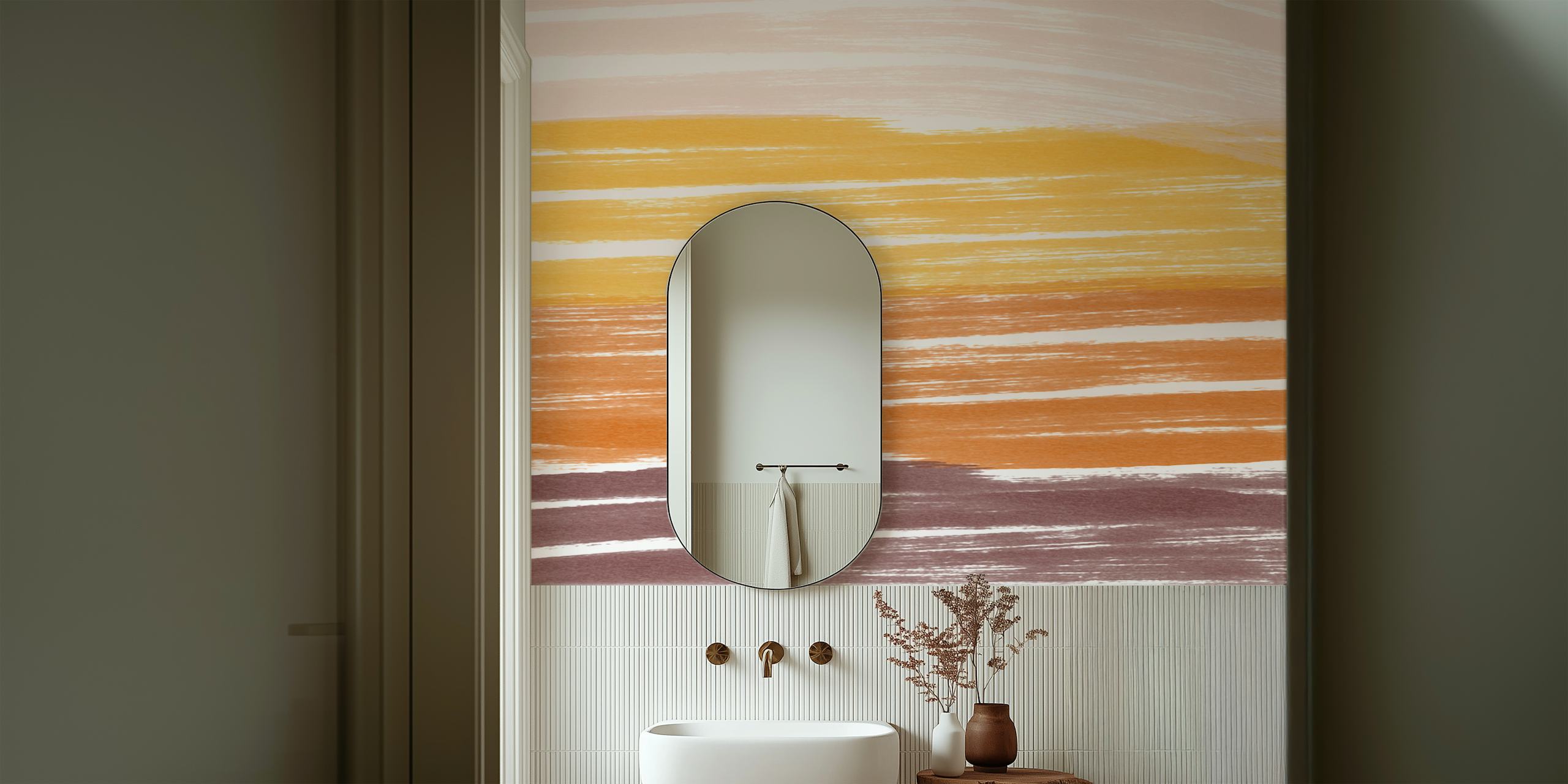 Abstract brush stroke wallpaper in warm yellow, brown, and white tones