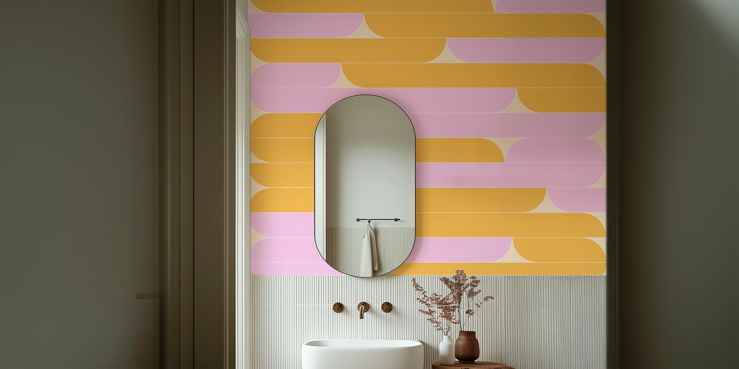 Peach en pink wallpaper in een moderne kamer