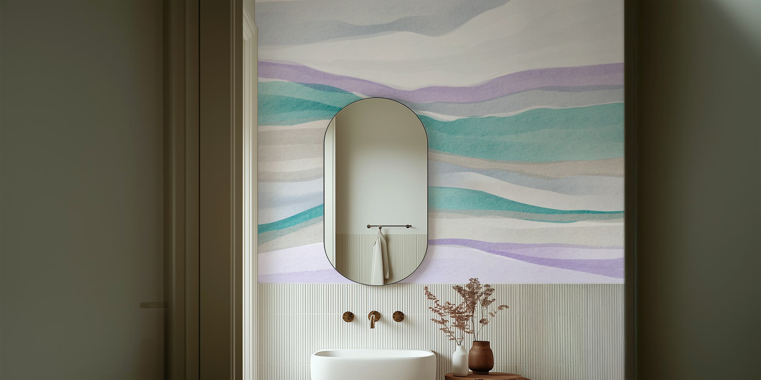 Gentle Oceanic Stripes wallpaper in a room