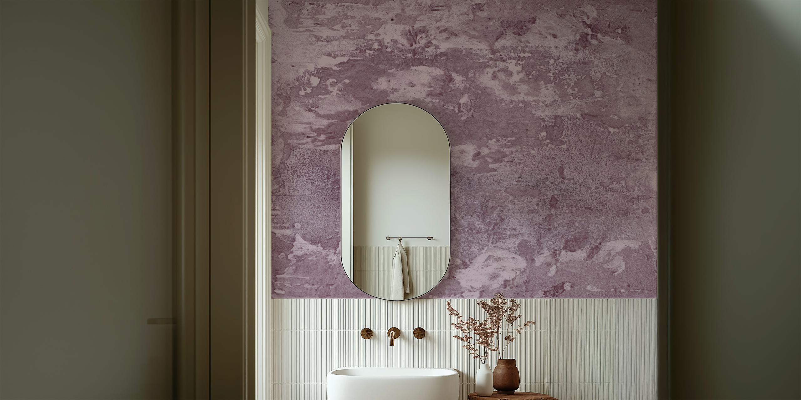 Ταπετσαρία Dusty Mauve Texture που εκτίθεται σε ένα δωμάτιο