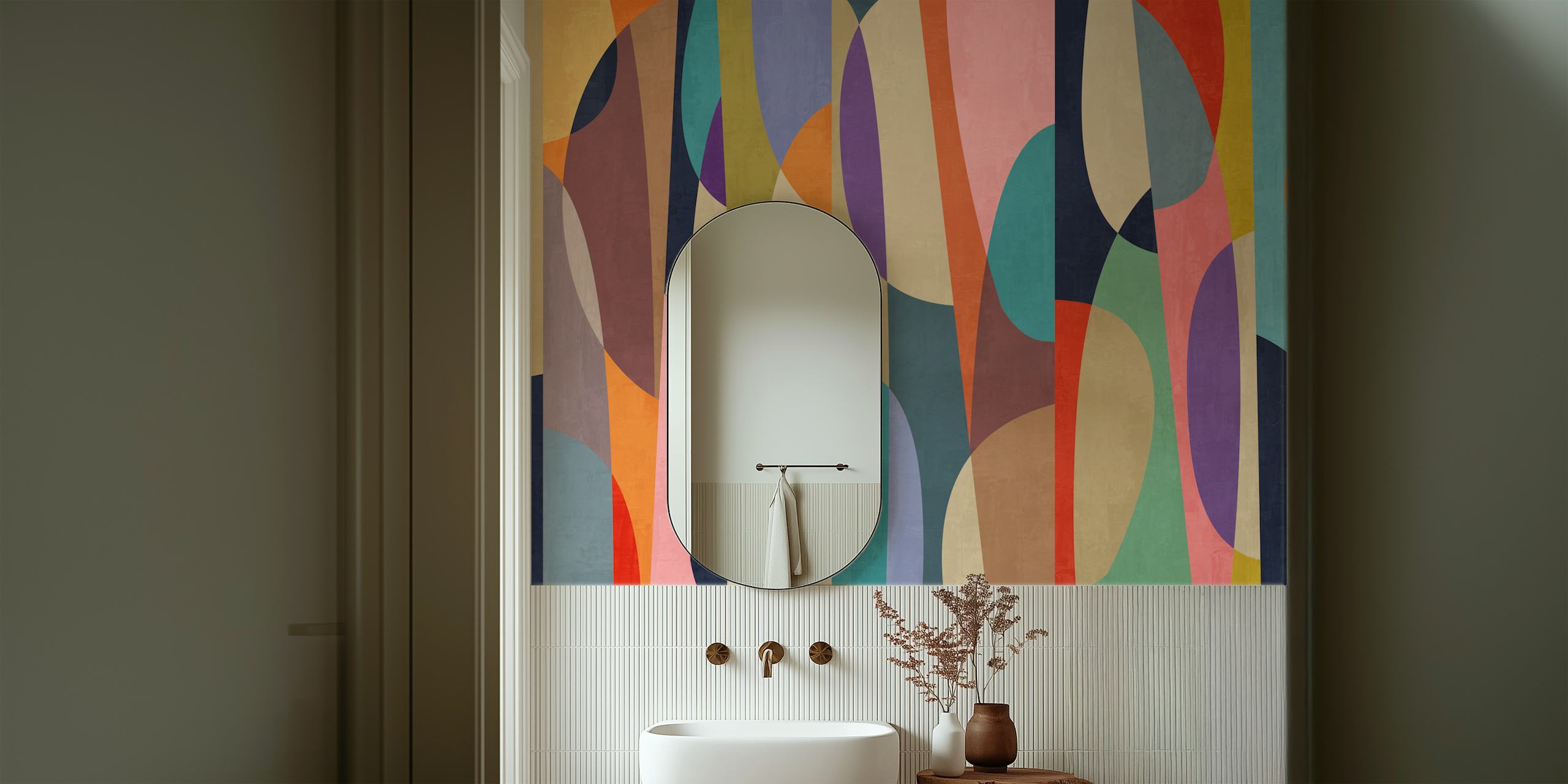 Multicolor Geometric Forms-behang in een kamer