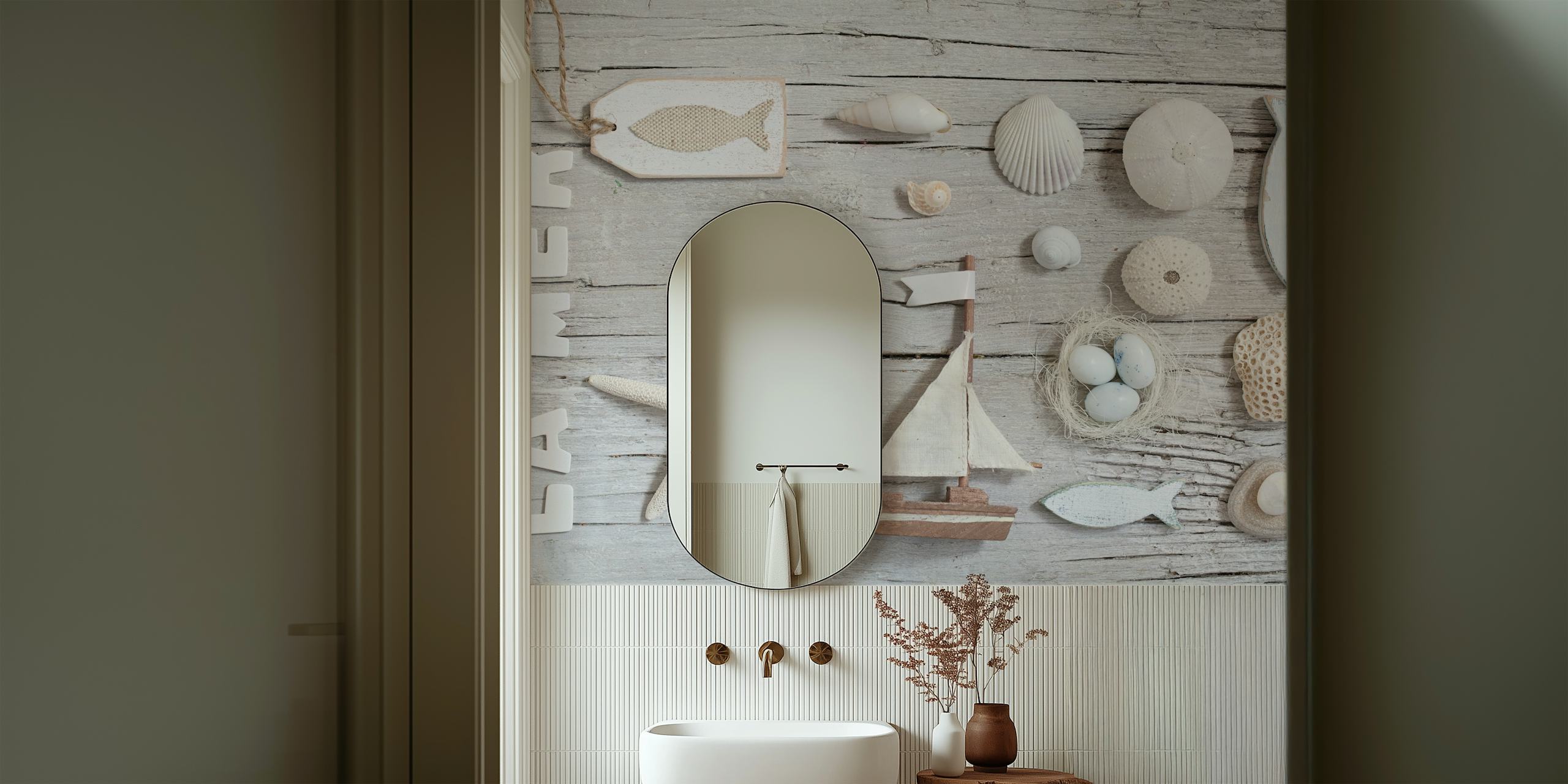 La Mer Beach Collage behang in een kamer