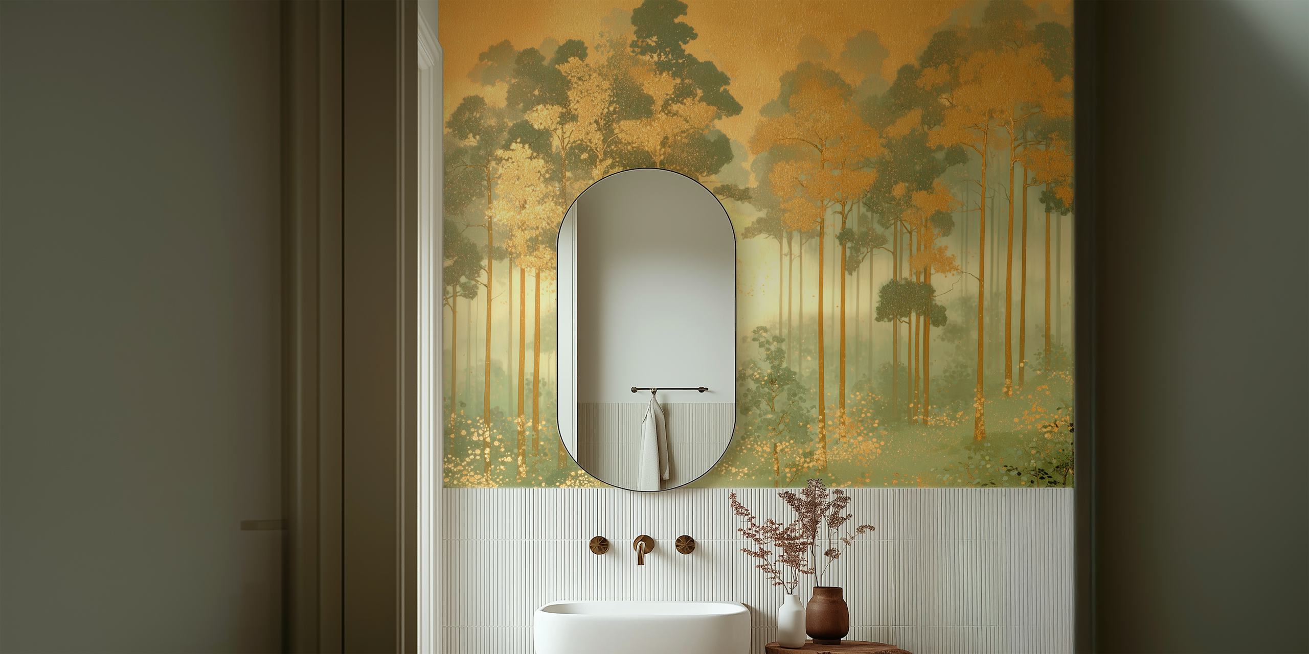 Papel de parede Golden Forest Dawn em um quarto