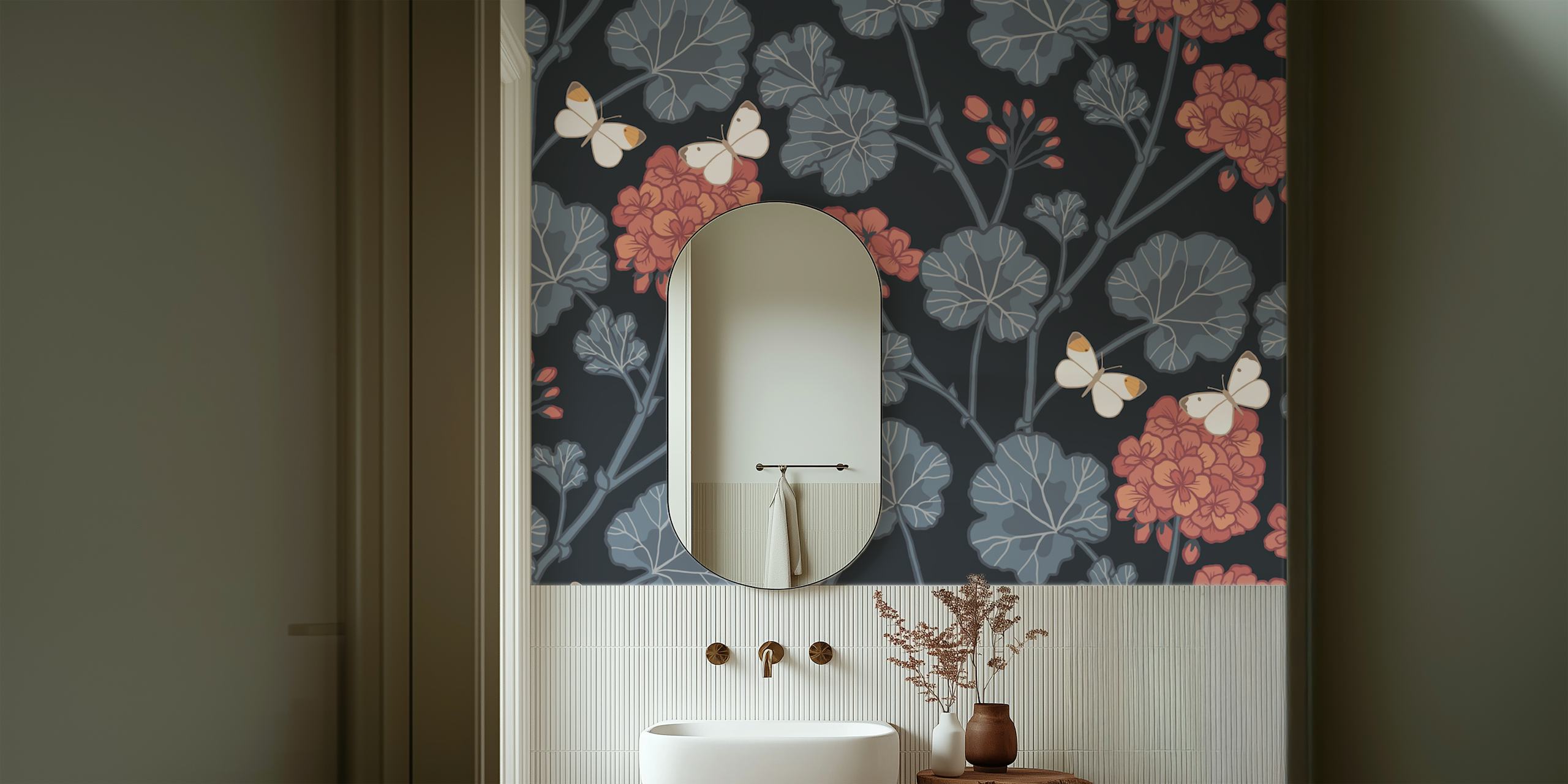 Papel de parede Jenni Blue Red Dark em uma configuração de quarto