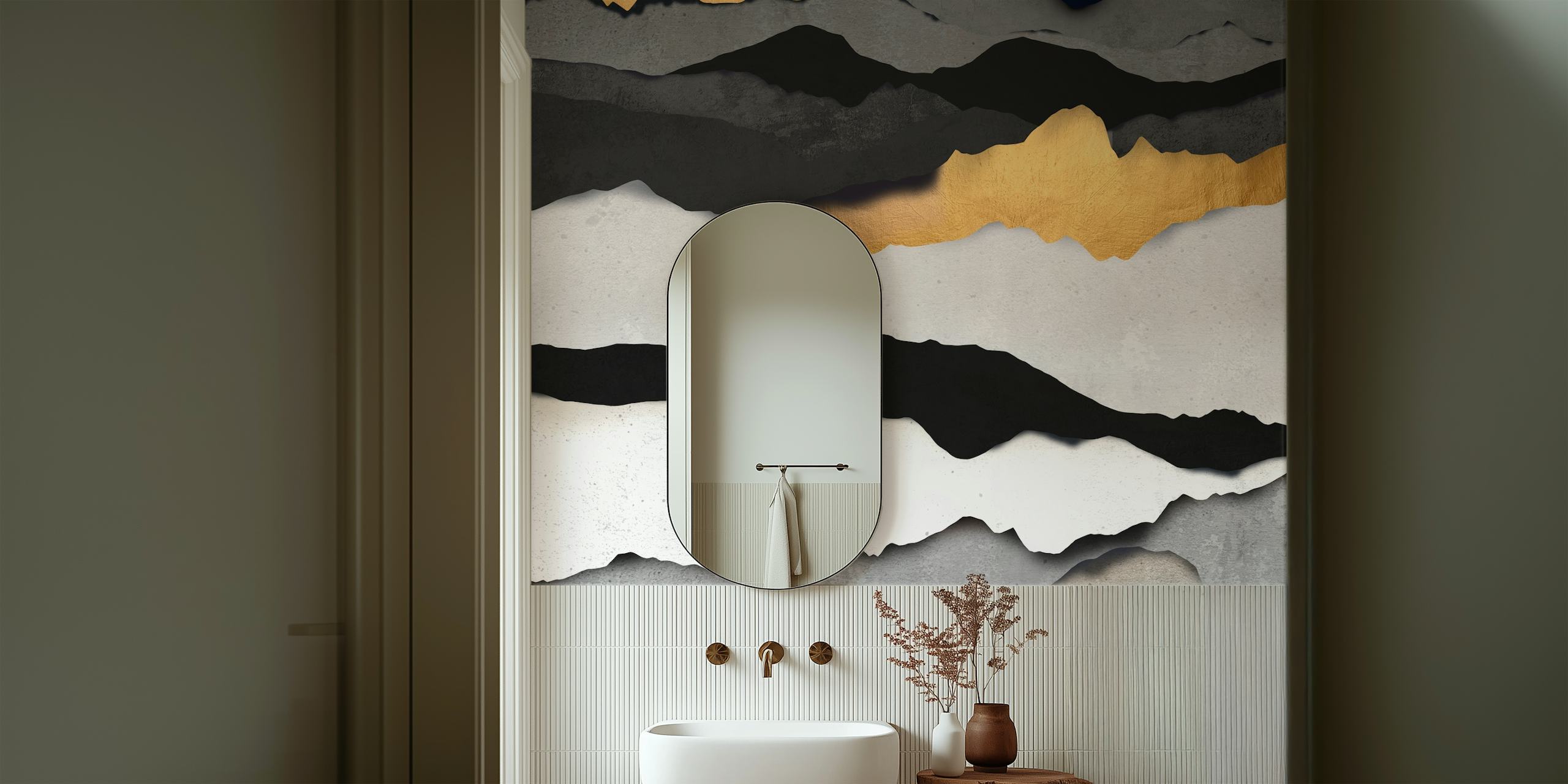 Abstract Mountains Gold wallpaper in kamerinstelling