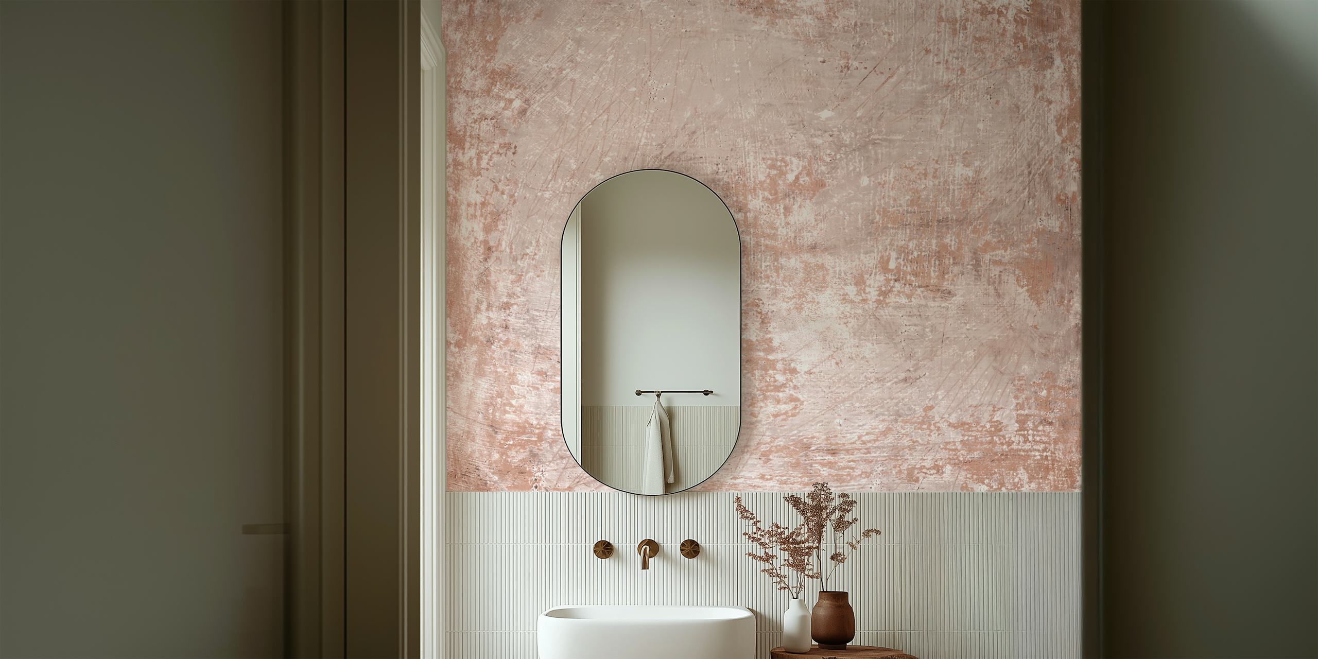 Pale terracotta textured wall mural with rough surface patterns