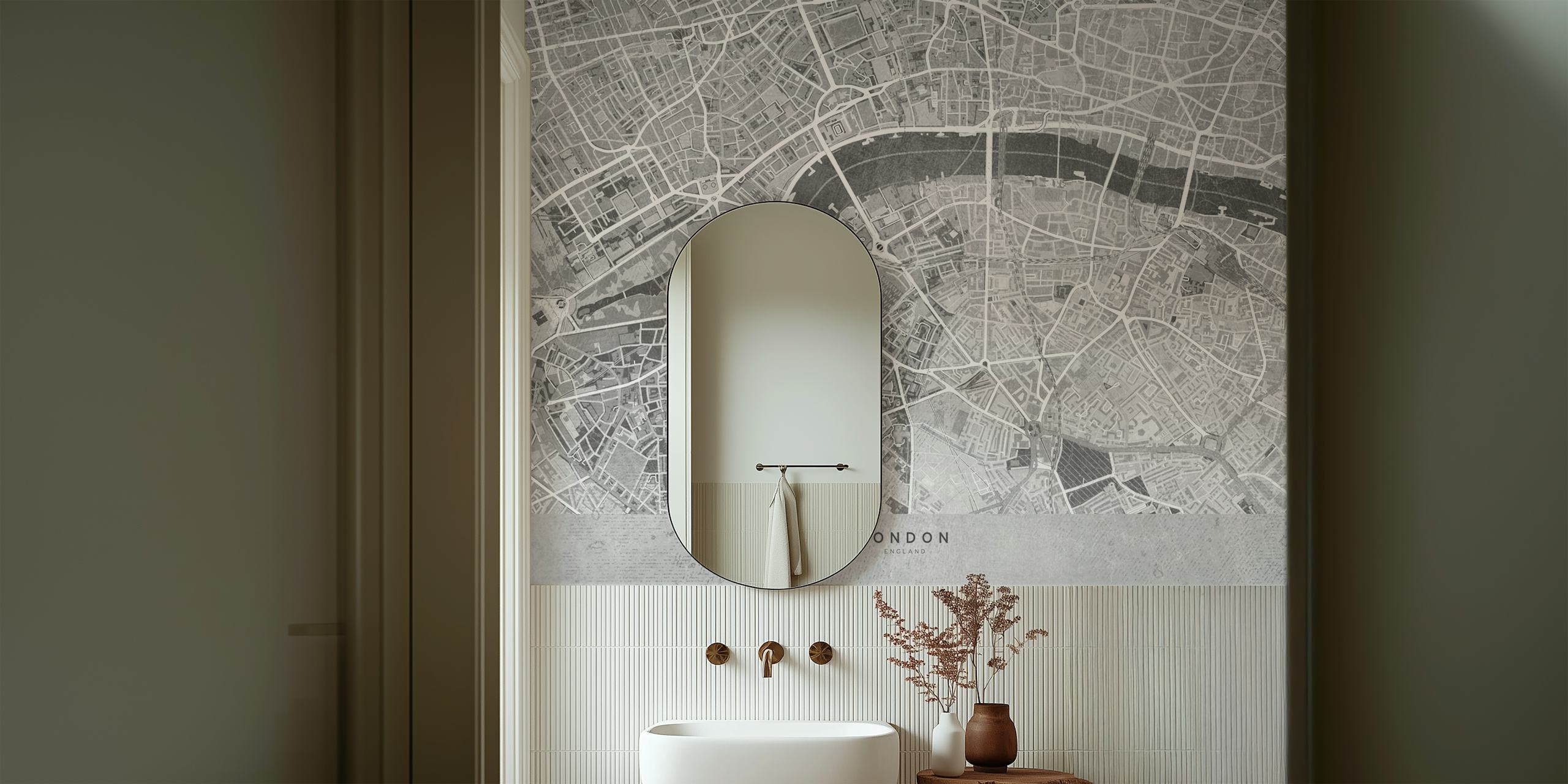 Gray vintage London map Tapete in einem Raum