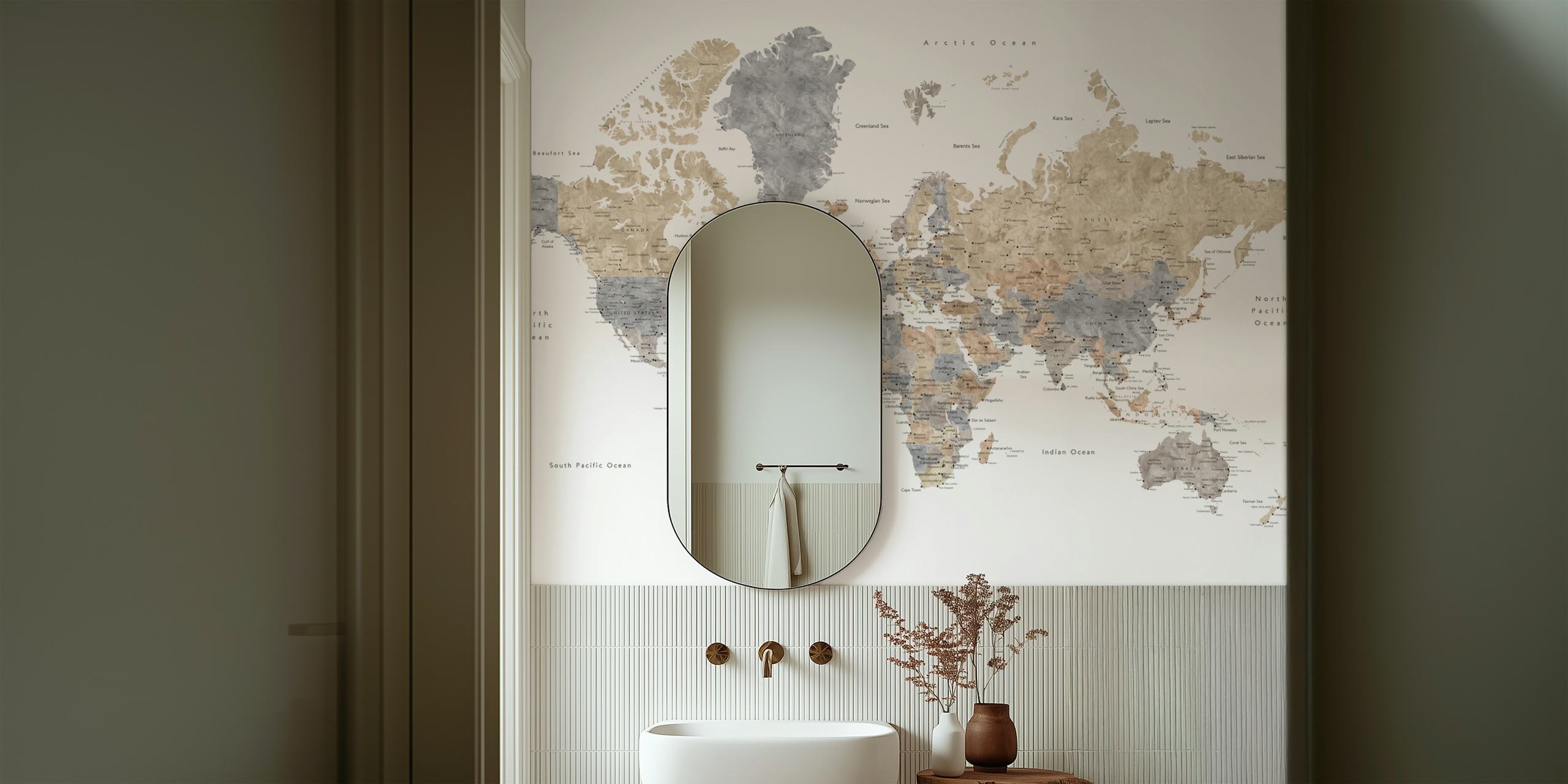 Gouri world map with cities som tapet i et rom