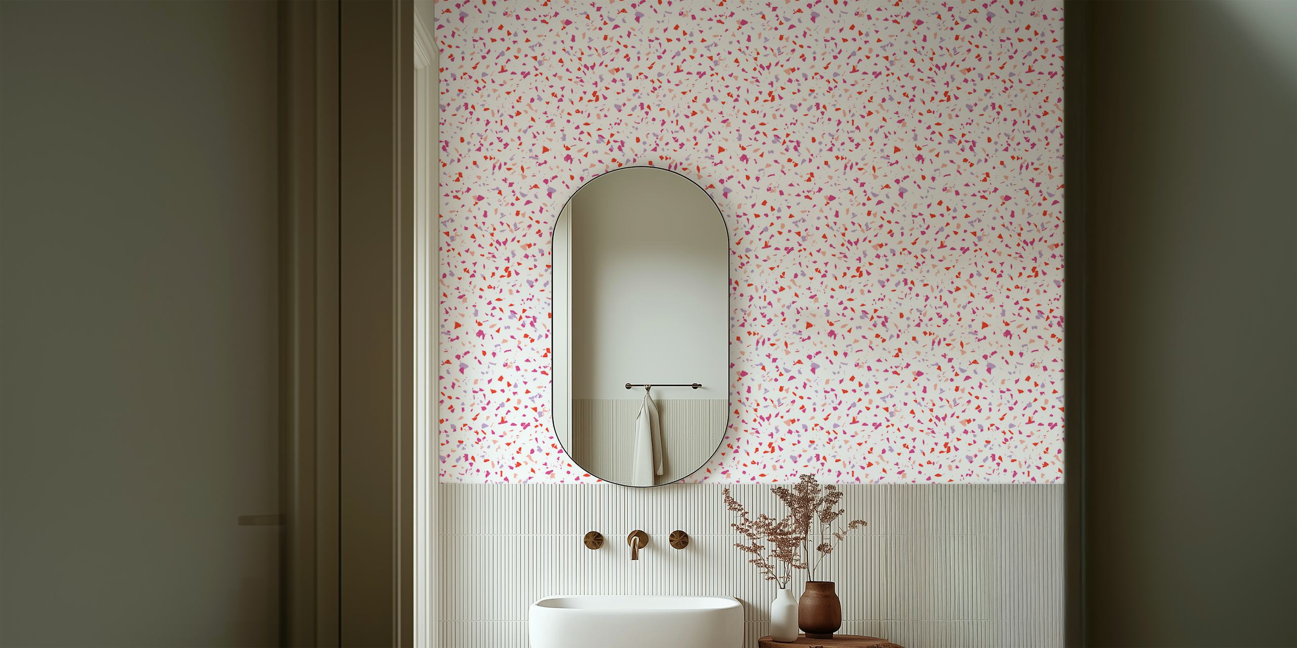 Papel tapiz Lilac Terrazzo en una habitación luminosa