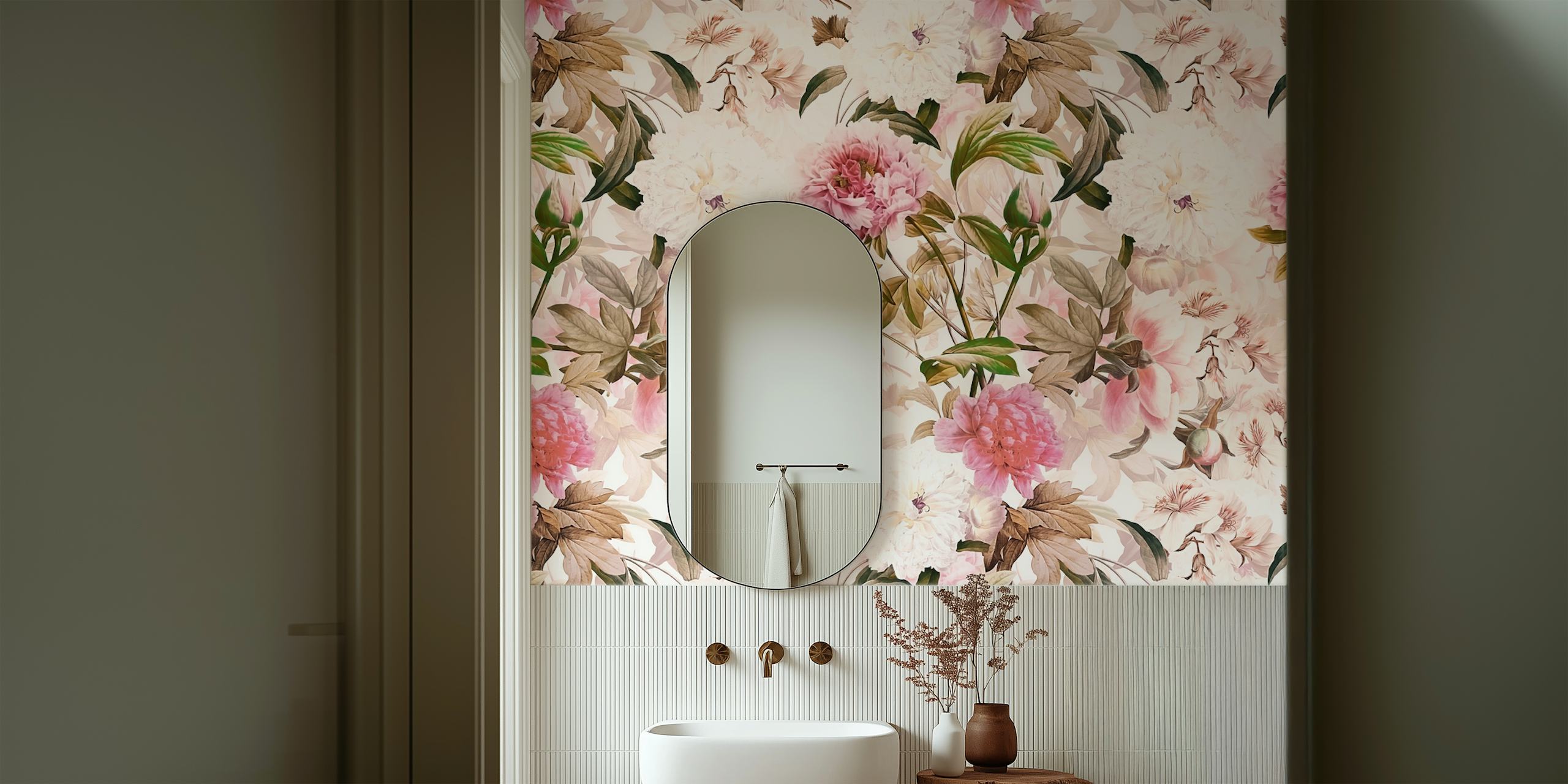 Papel de parede Baroque Vintage Peonies Garden em um quarto